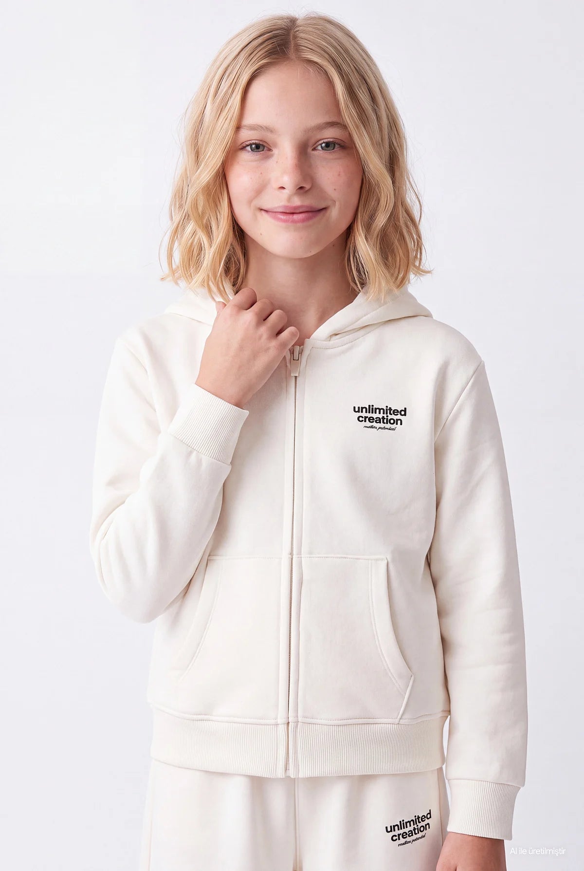 Kız Çocuk Kapüşonlu Fermuarlı Sweatshirt