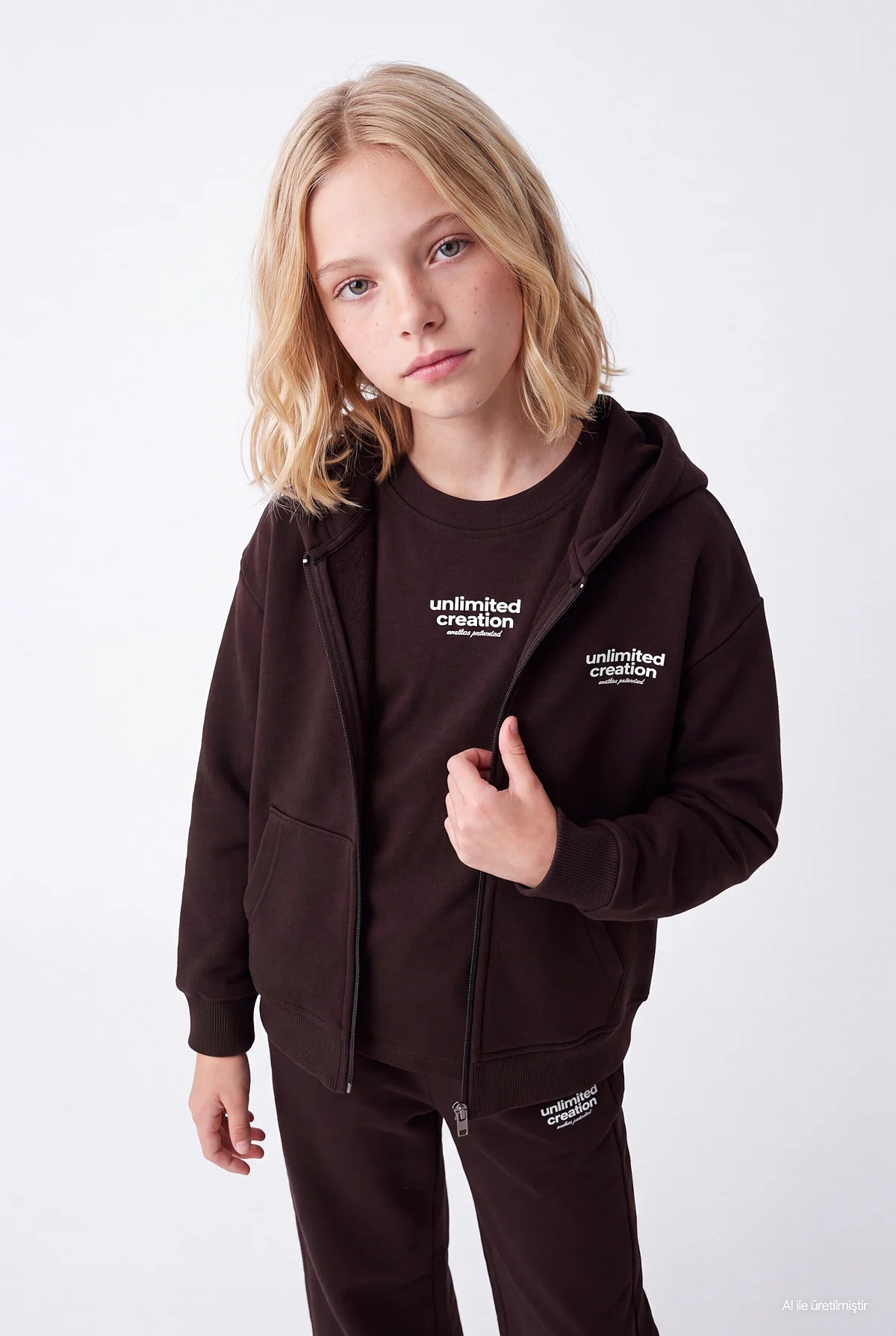  Kız Çocuk Kapüşonlu Fermuarlı Sweatshirt