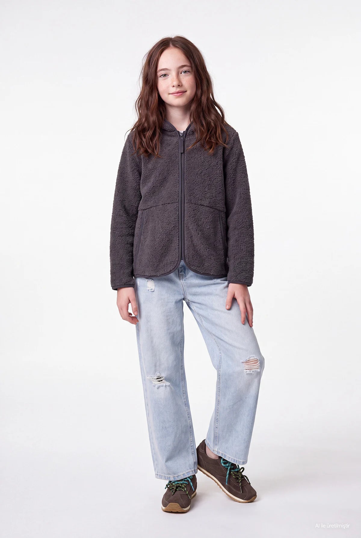 Girls' Hooded Zip-Up Plush Sweatshirt