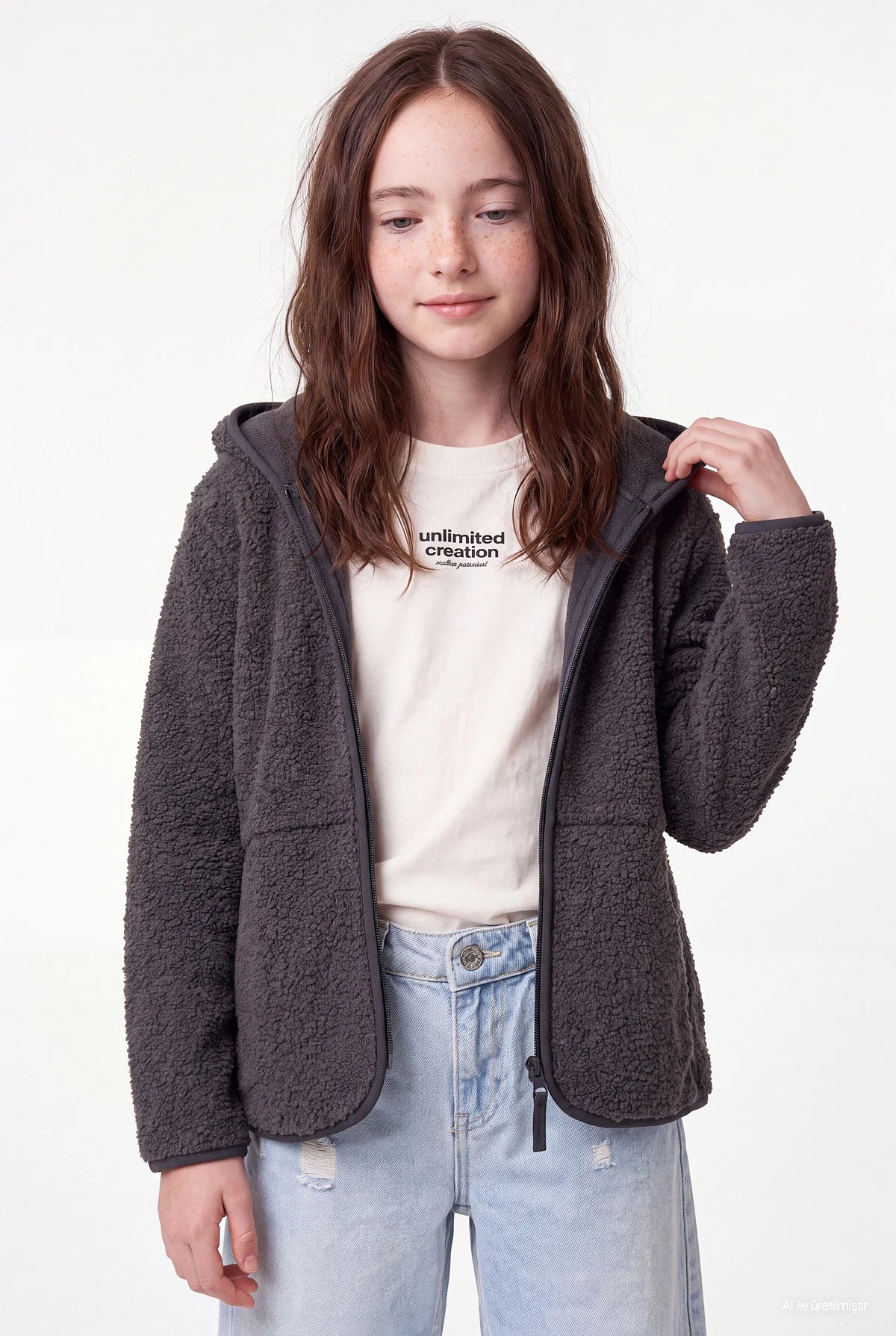 Girls' Hooded Zip-Up Plush Sweatshirt