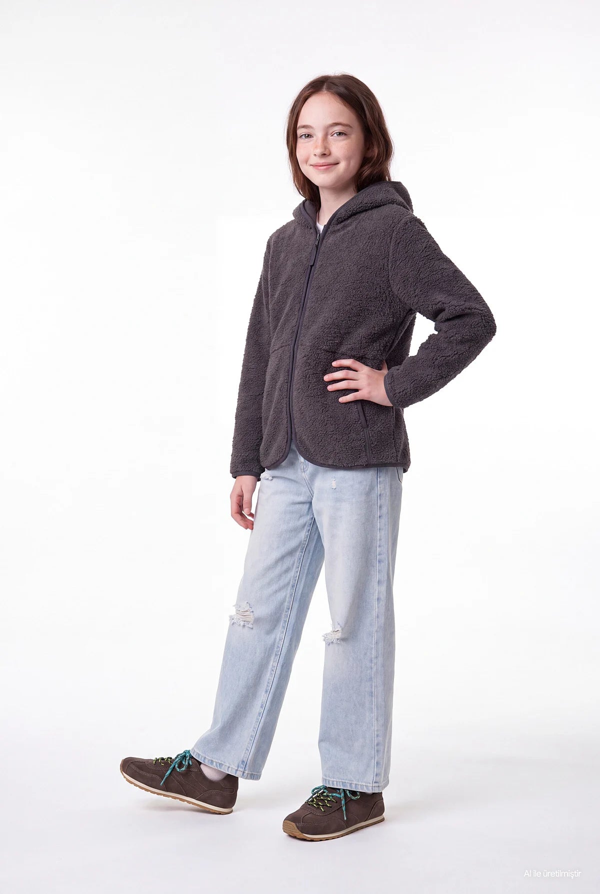 Girls' Hooded Zip-Up Plush Sweatshirt