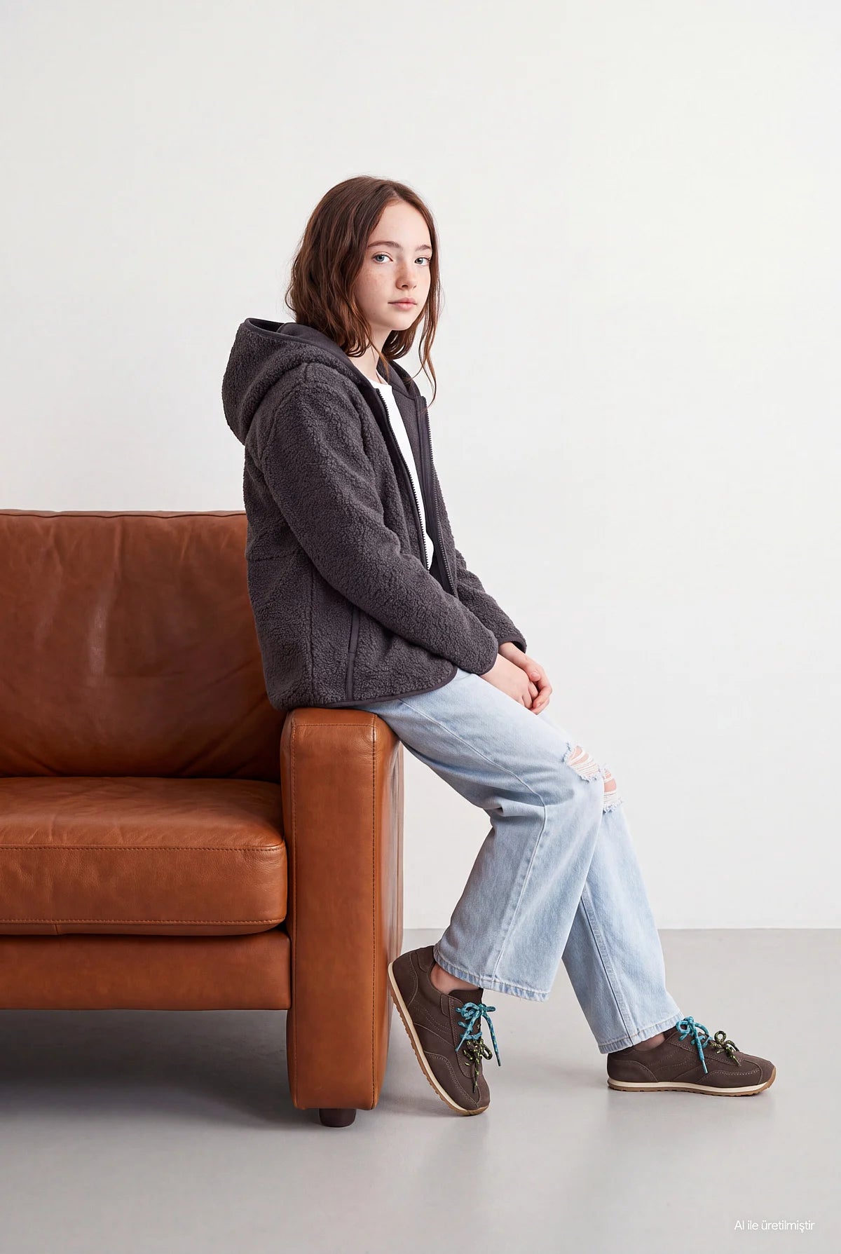 Girls' Hooded Zip-Up Plush Sweatshirt
