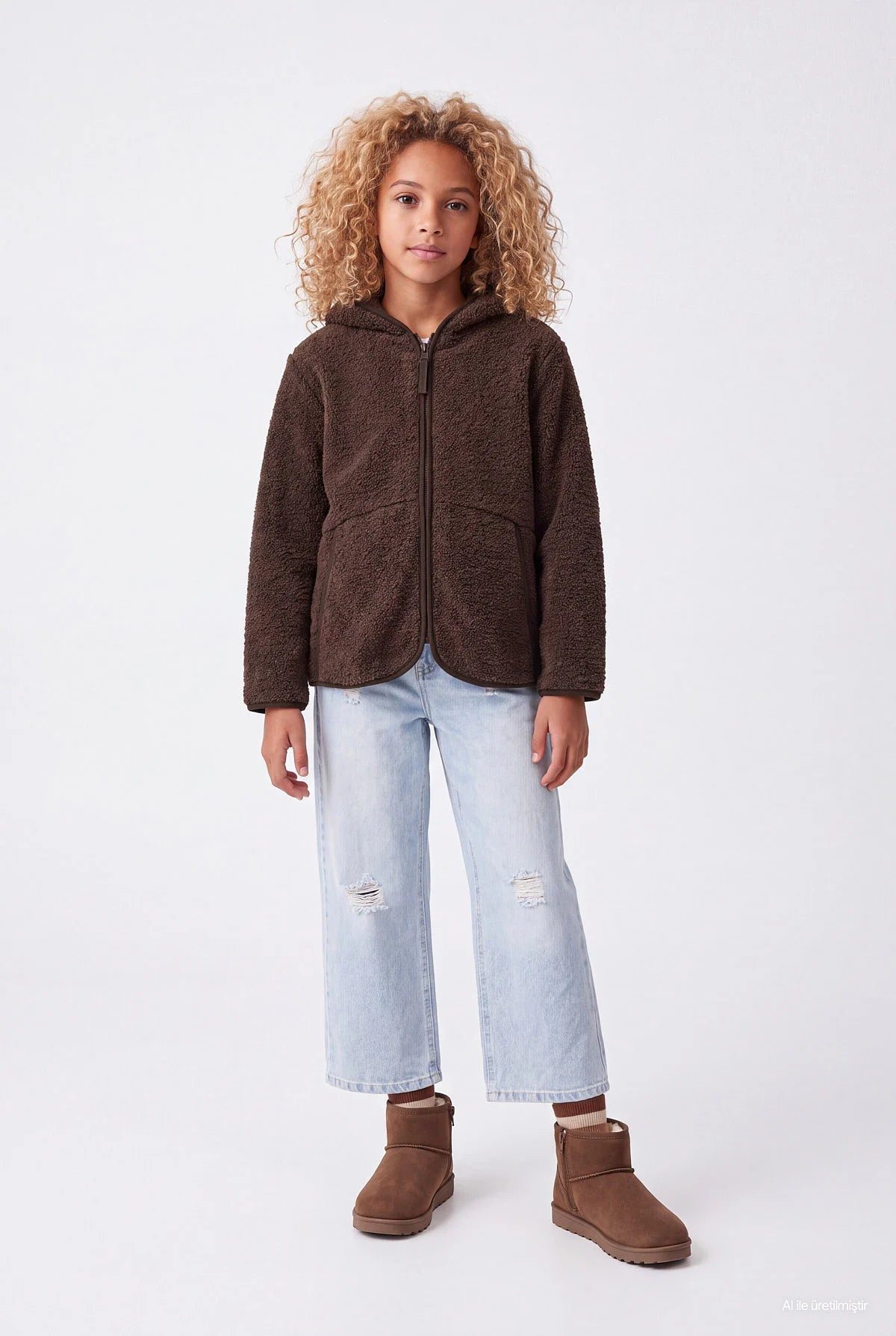 Girls' Hooded Zip-Up Plush Sweatshirt