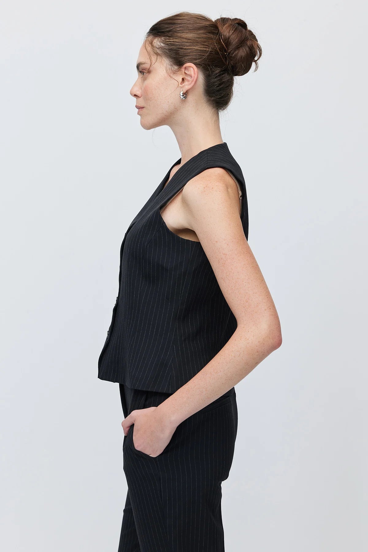 Women's Striped V-Neck Button-Down Fabric Vest