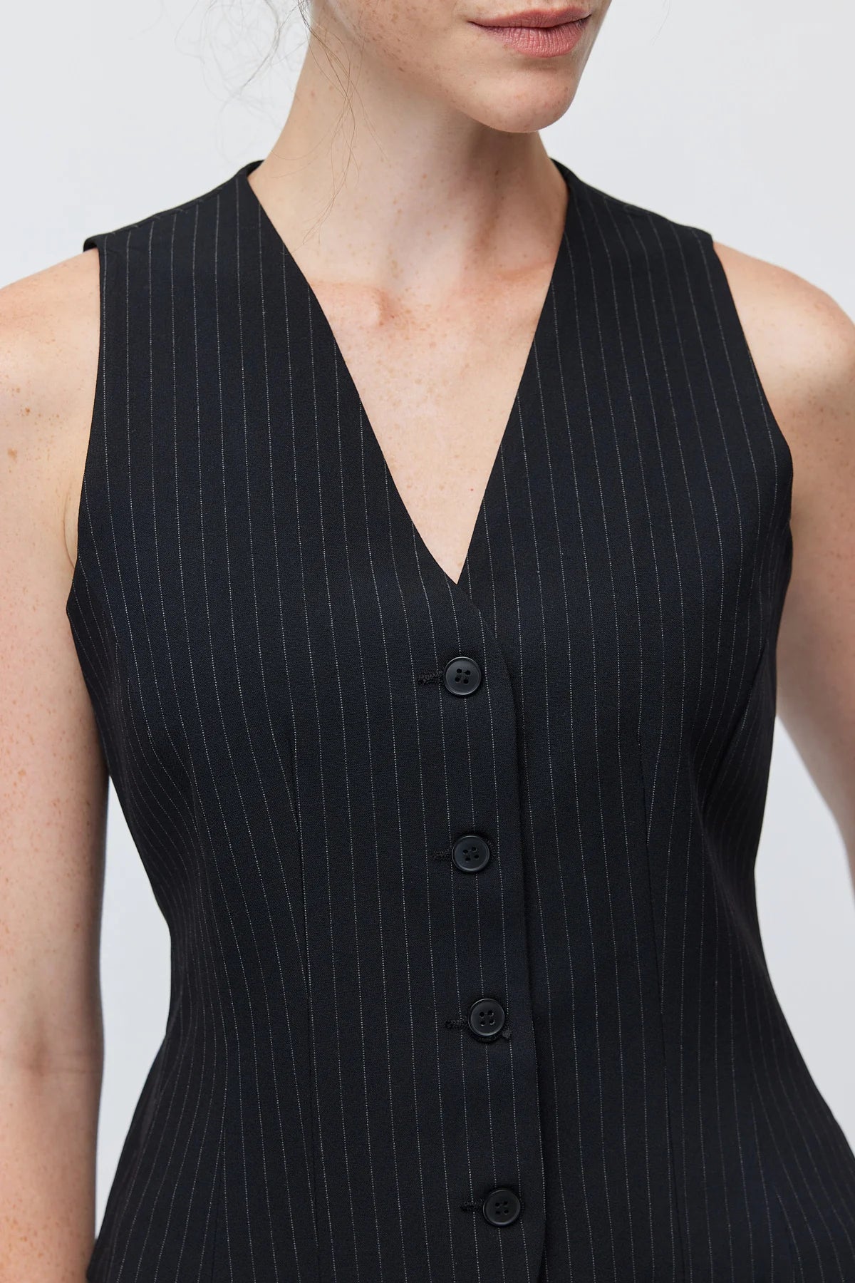 Women's Striped V-Neck Button-Down Fabric Vest