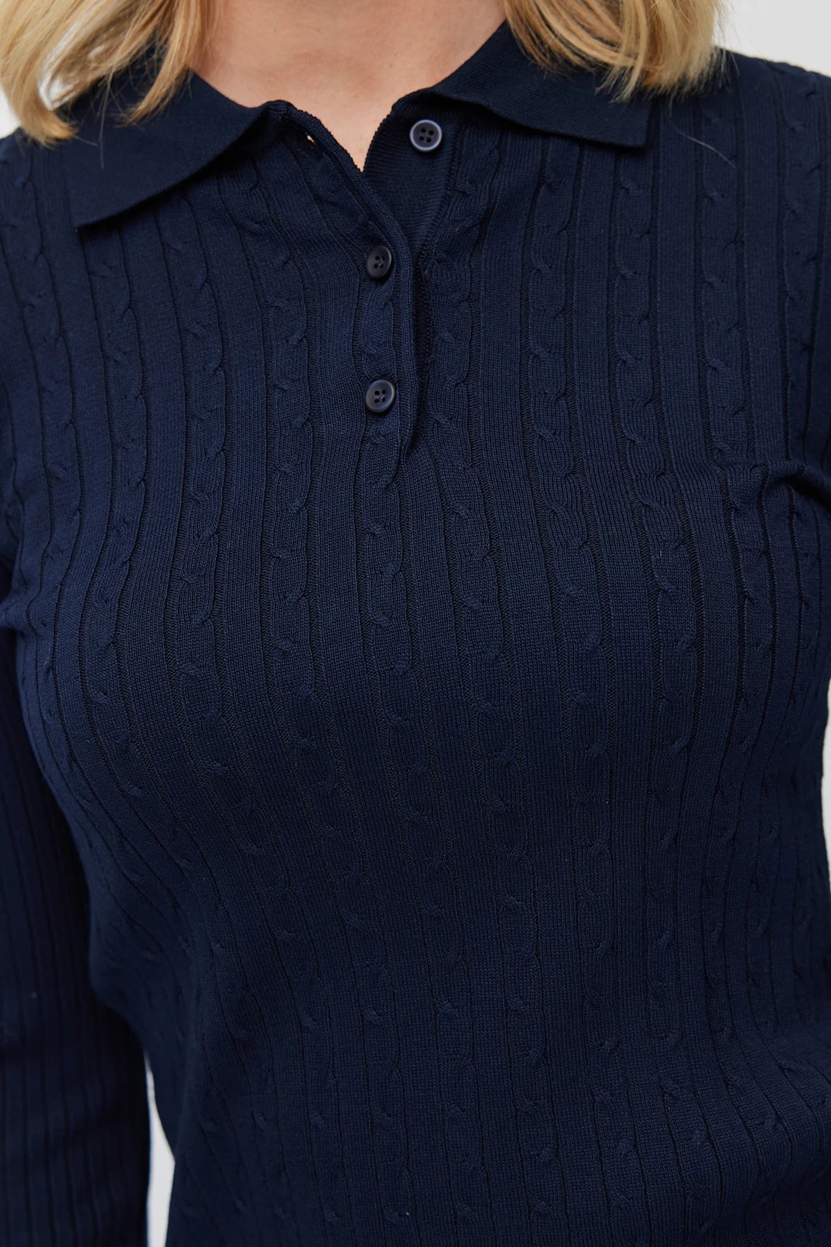 Women's Button Down Collar Self Patterned Knit Sweater