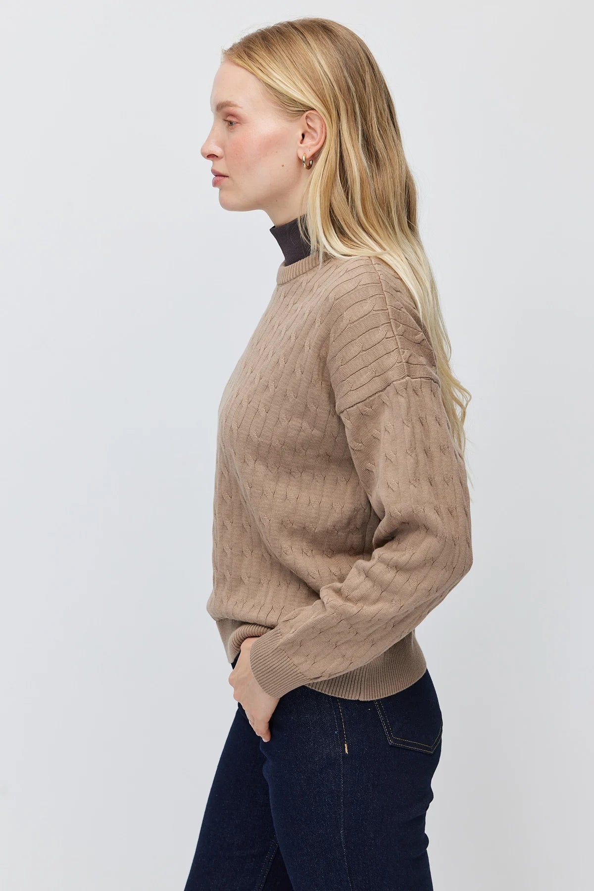 Women's Cable Knit Pattern Crew Neck Sweater