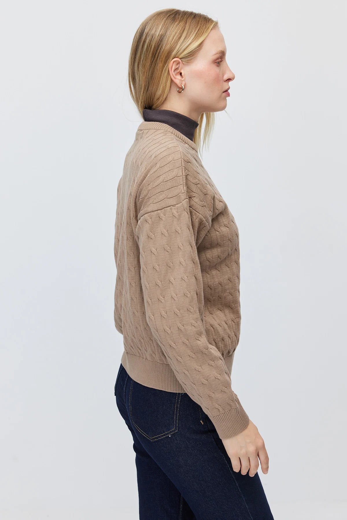 Women's Cable Knit Pattern Crew Neck Sweater
