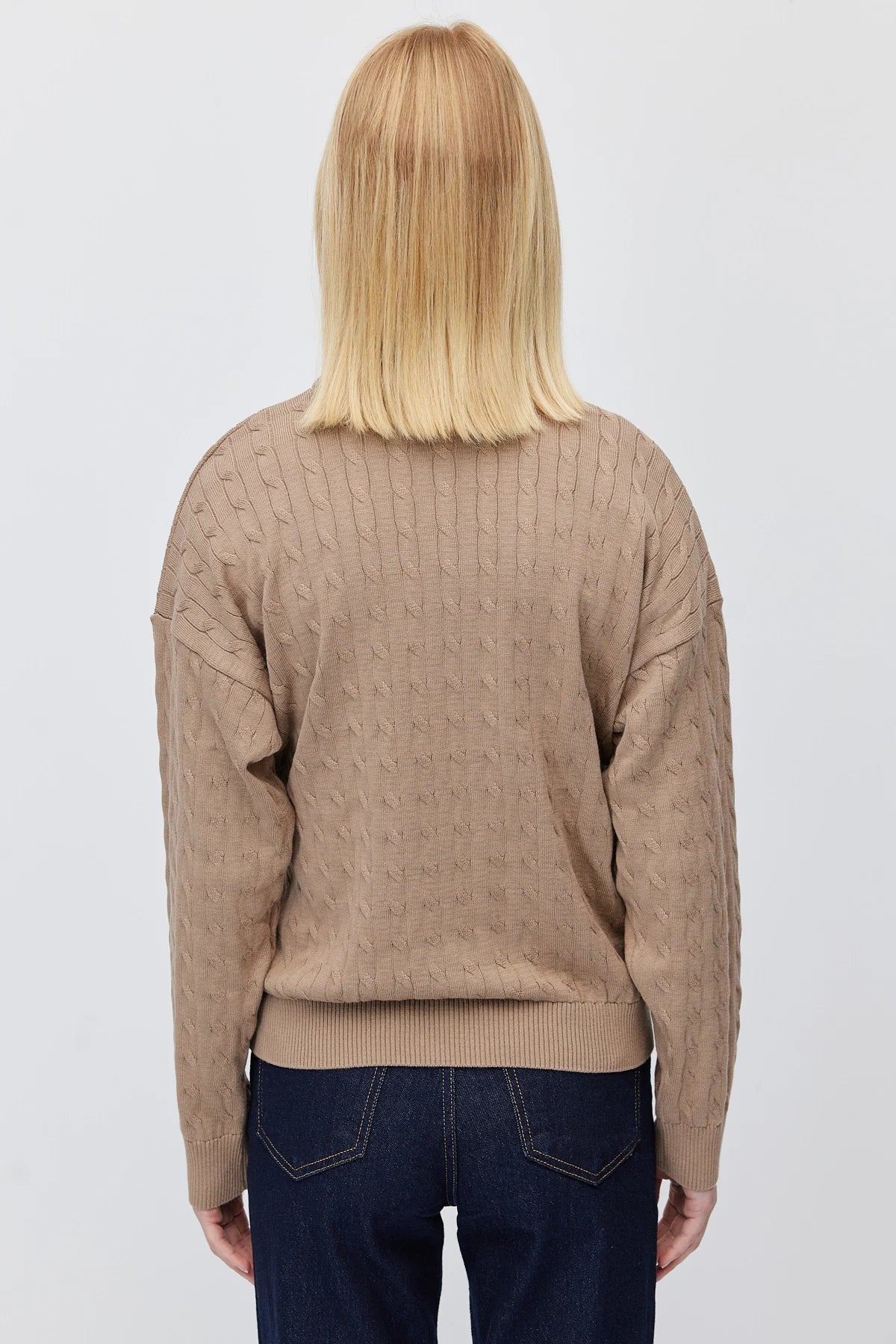 Women's Cable Knit Half Turtleneck Zipper Sweater