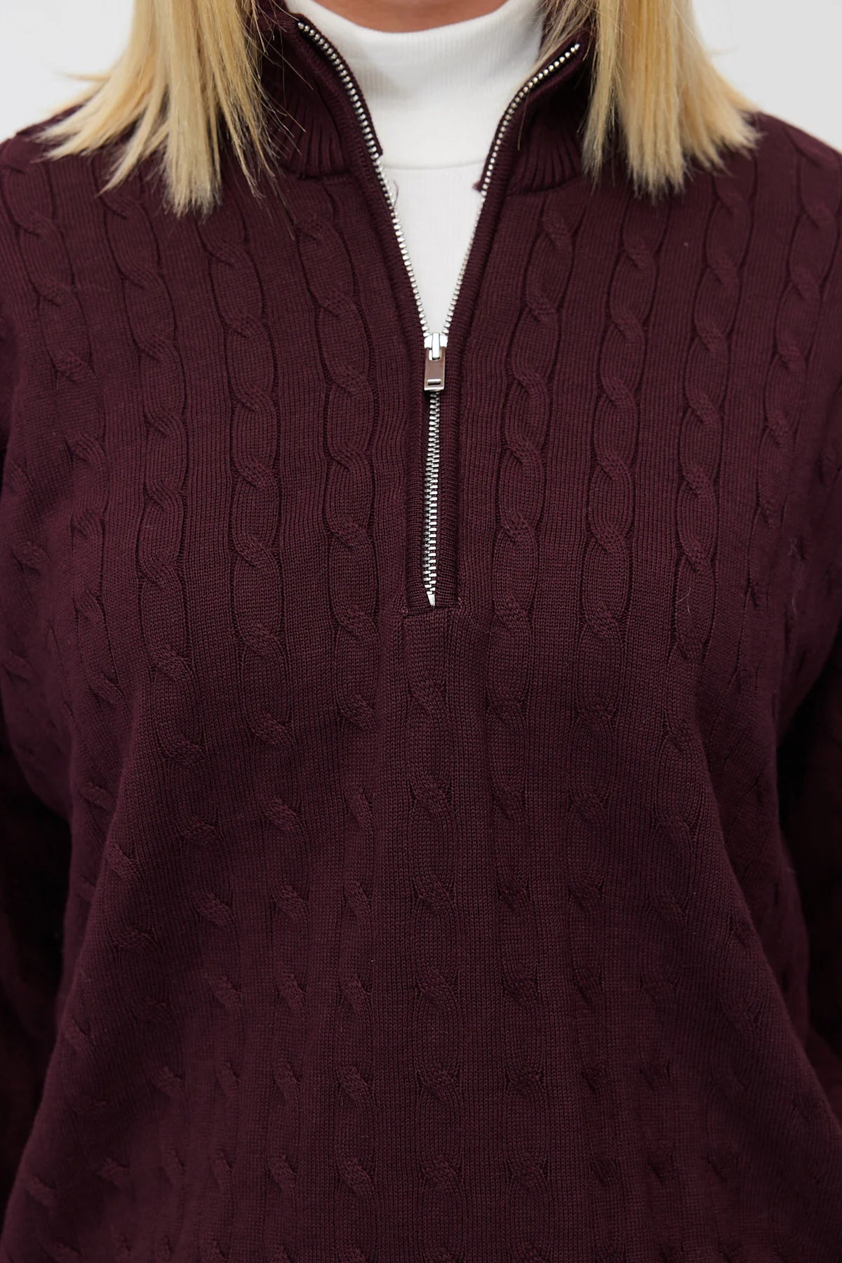 Women's Cable Knit Half Turtleneck Zipper Sweater