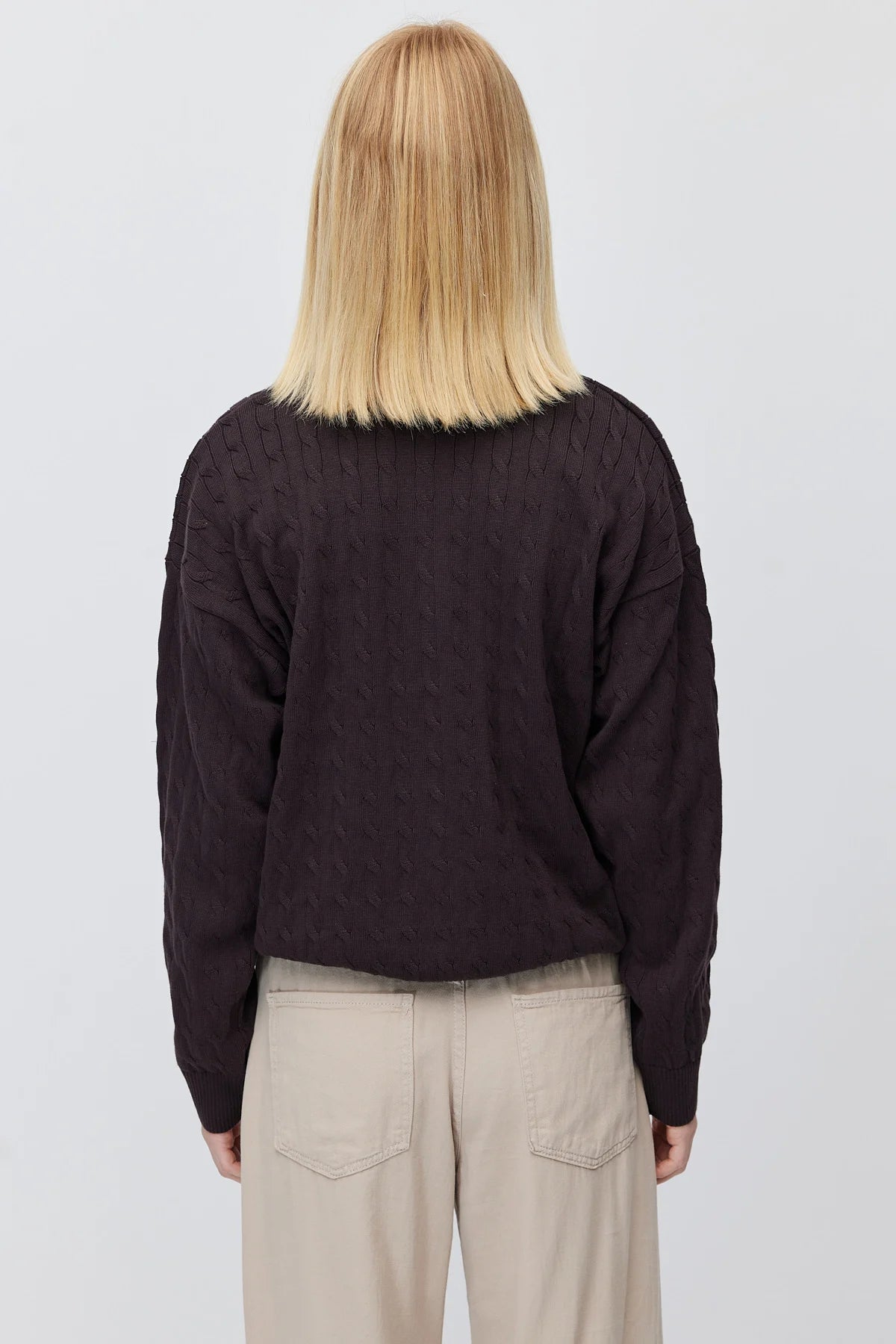 Women's Cable Knit Half Turtleneck Zipper Sweater