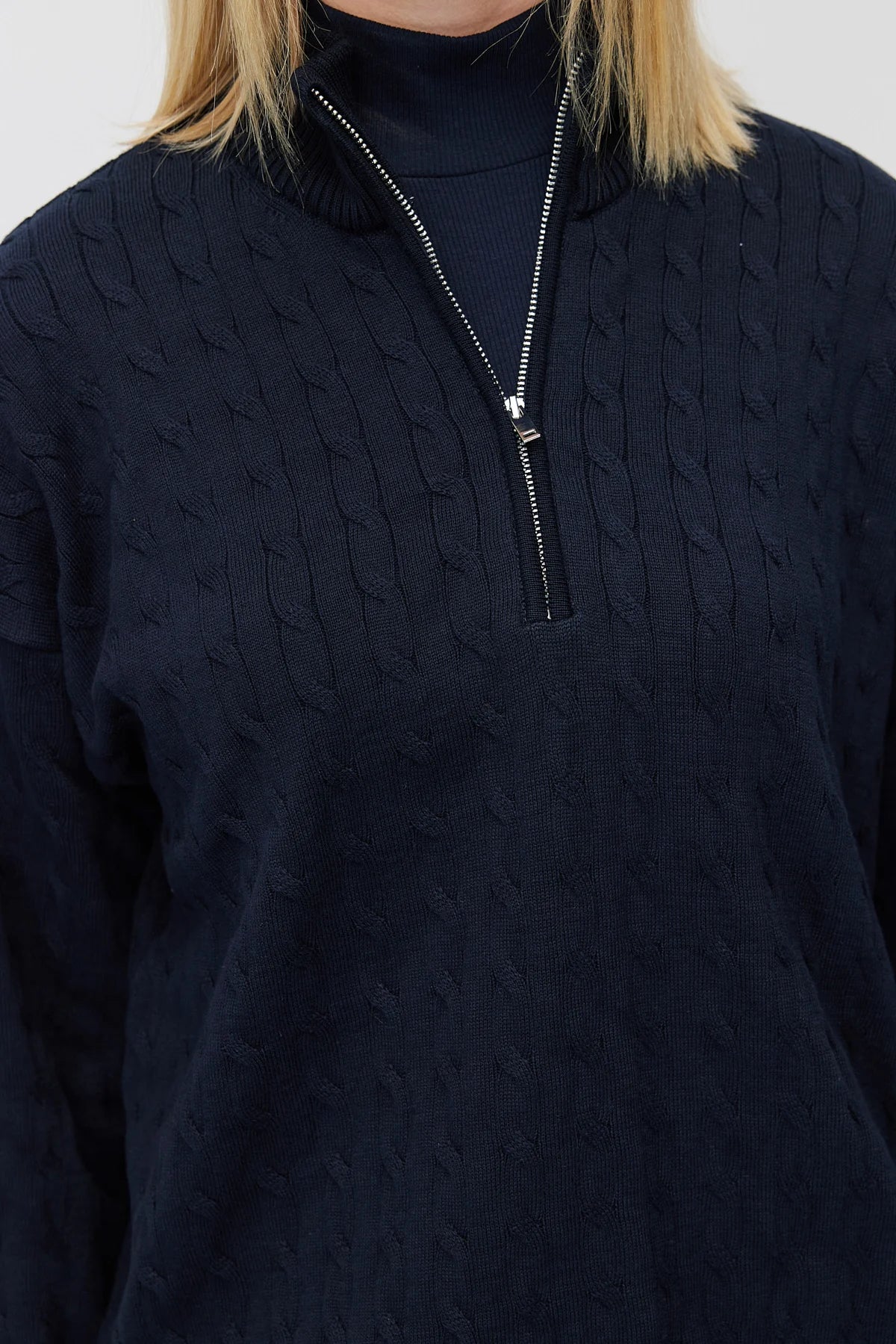 Women's Cable Knit Half Turtleneck Zipper Sweater
