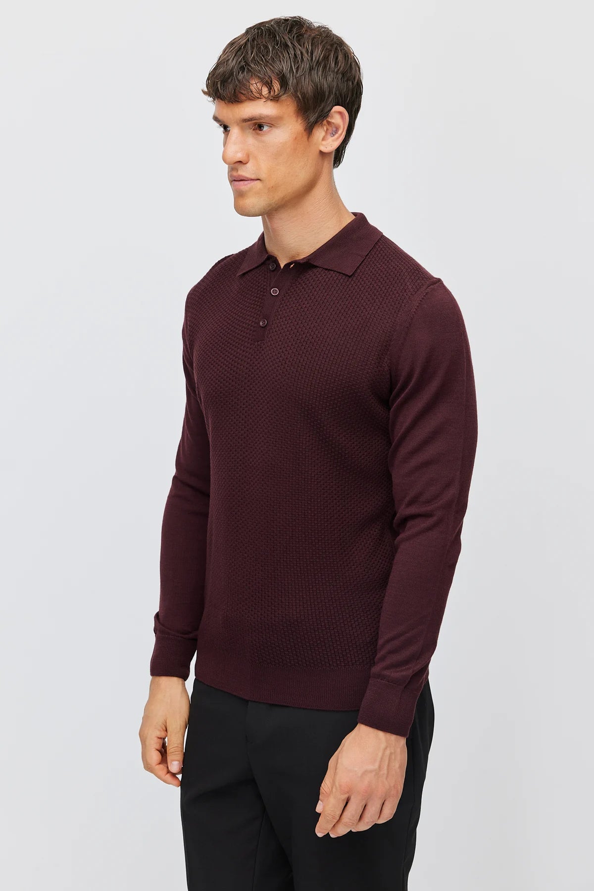 Men's Polo Collar Patterned Knit Sweater