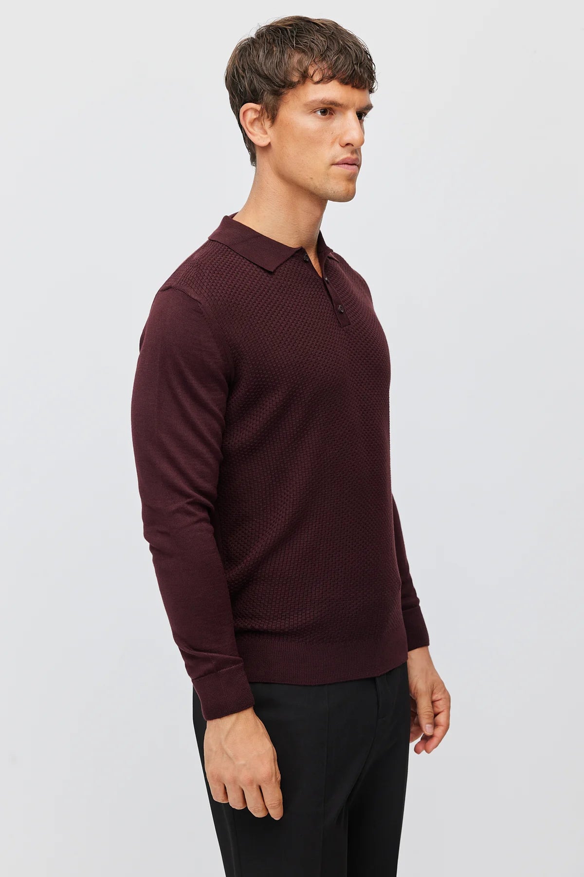 Men's Polo Collar Patterned Knit Sweater