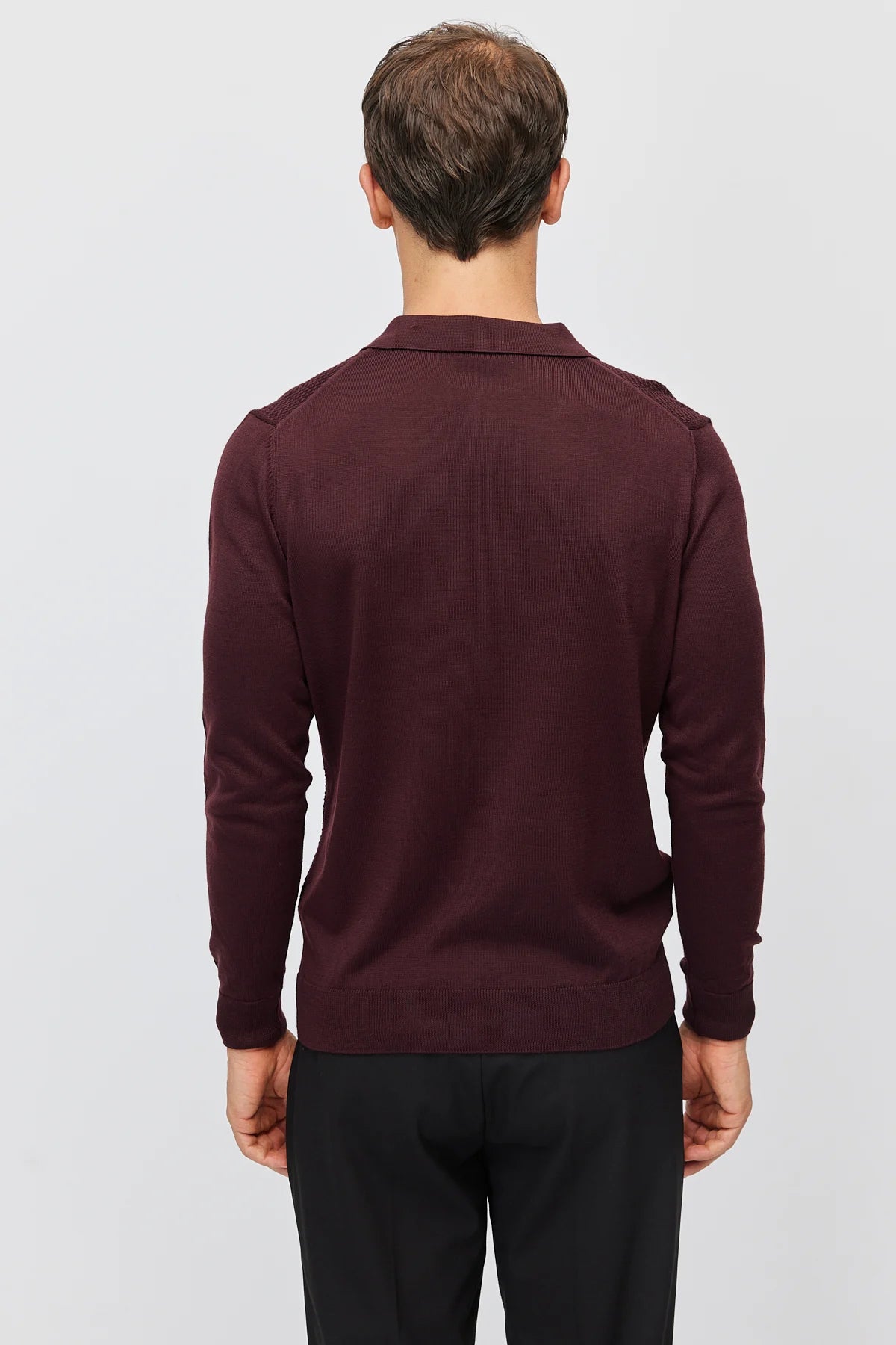 Men's Polo Collar Patterned Knit Sweater