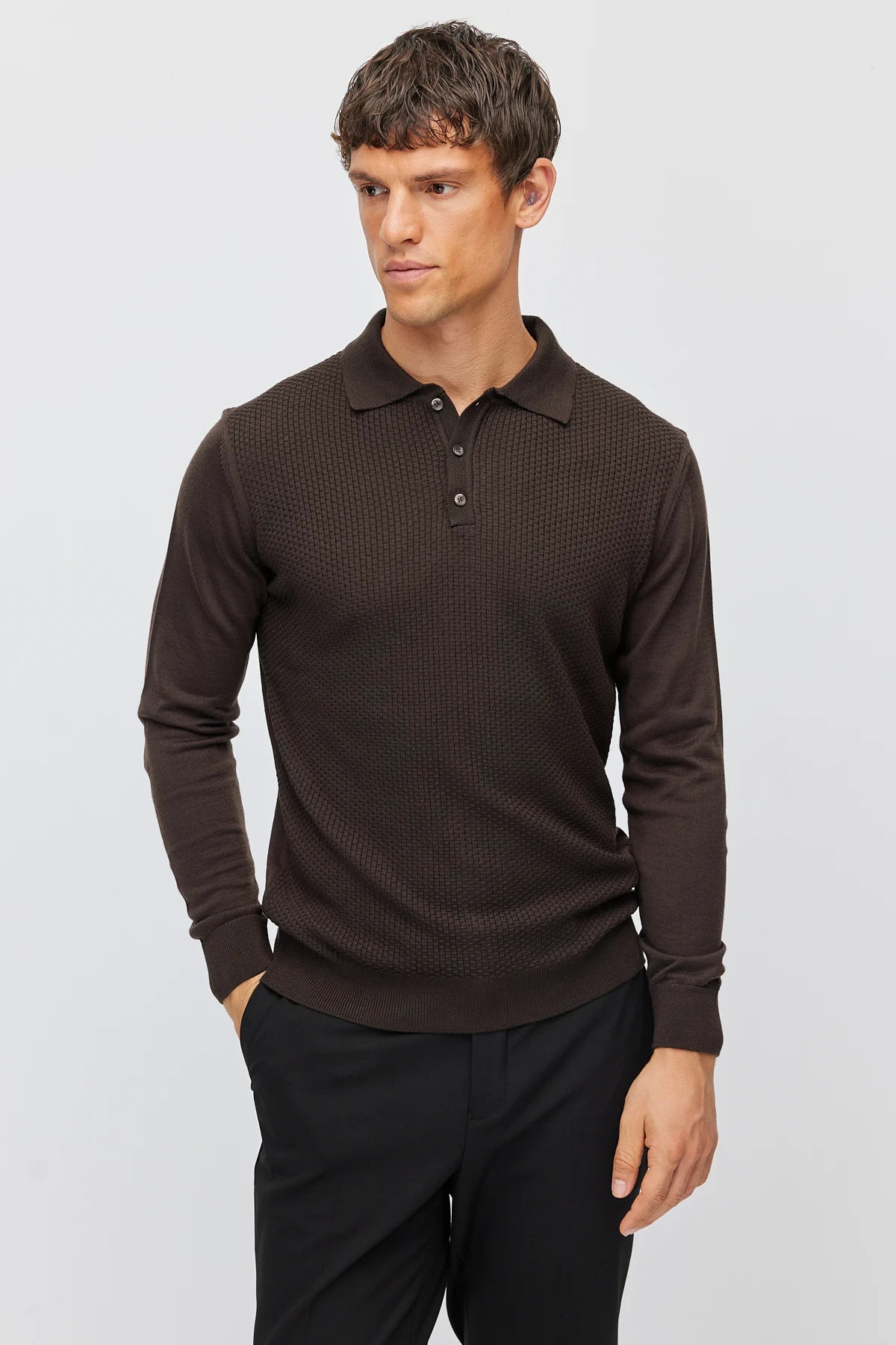 Men's Polo Collar Patterned Knit Sweater