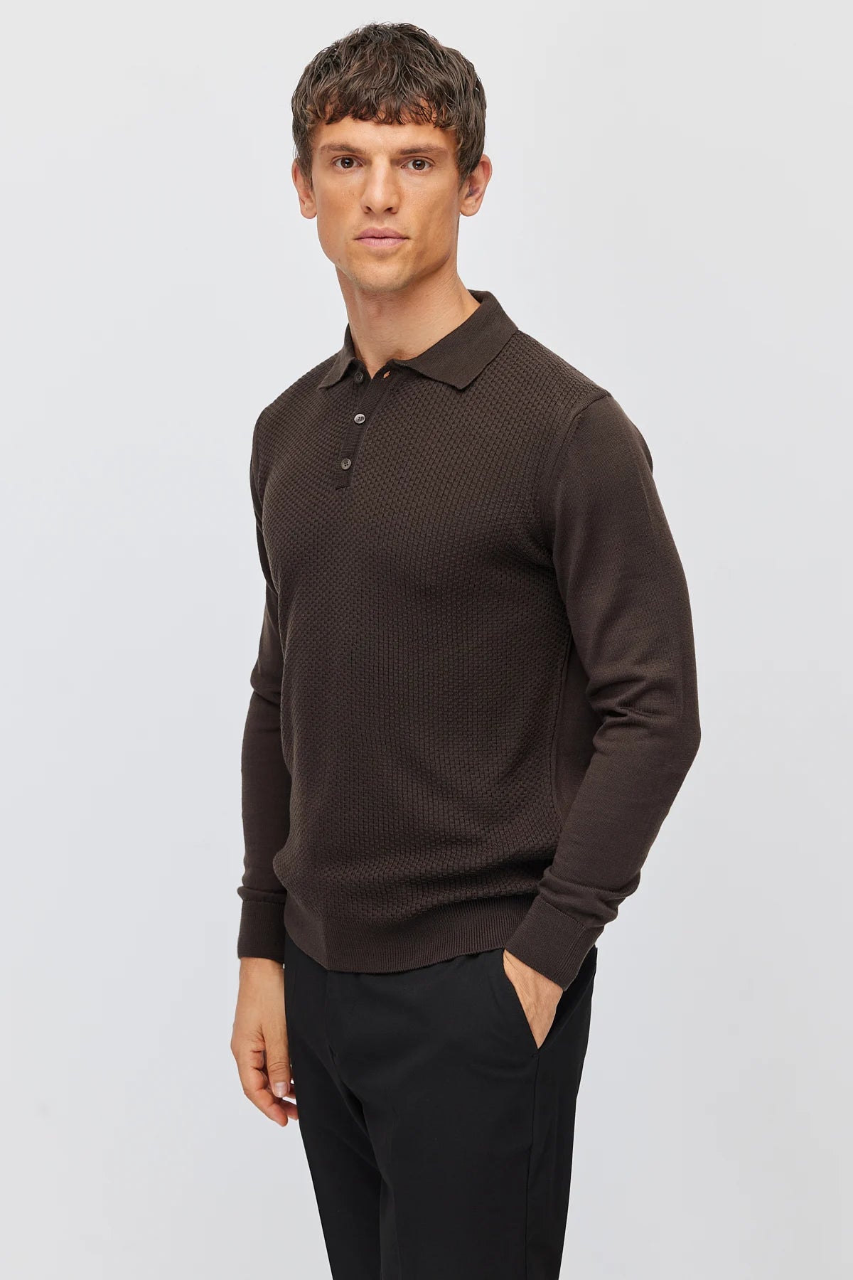 Men's Polo Collar Patterned Knit Sweater