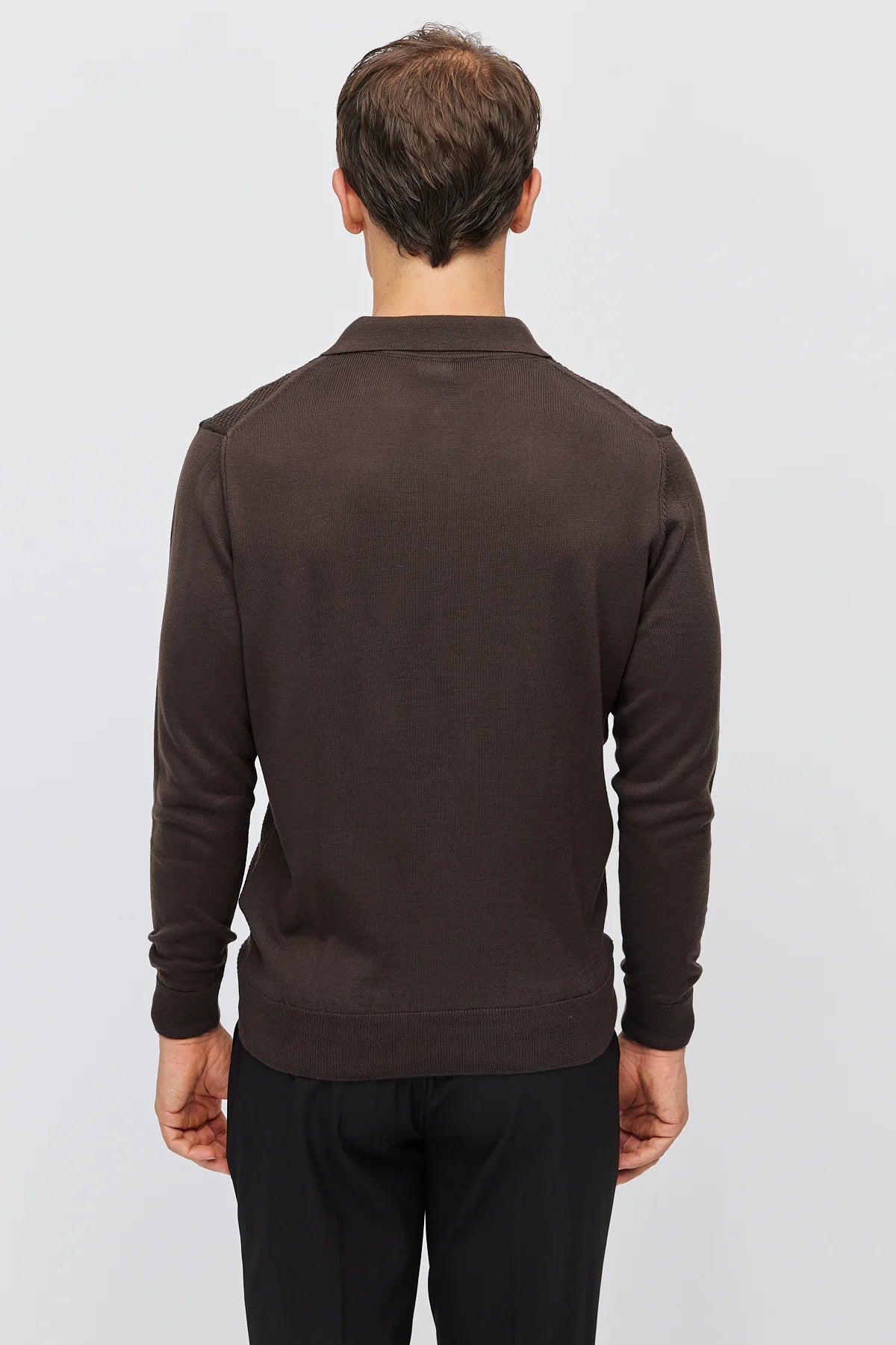 Men's Polo Collar Patterned Knit Sweater