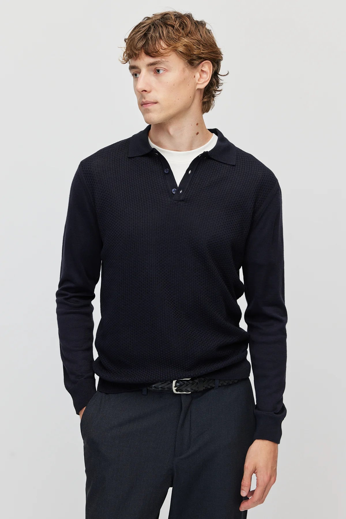 Men's Polo Collar Patterned Knit Sweater
