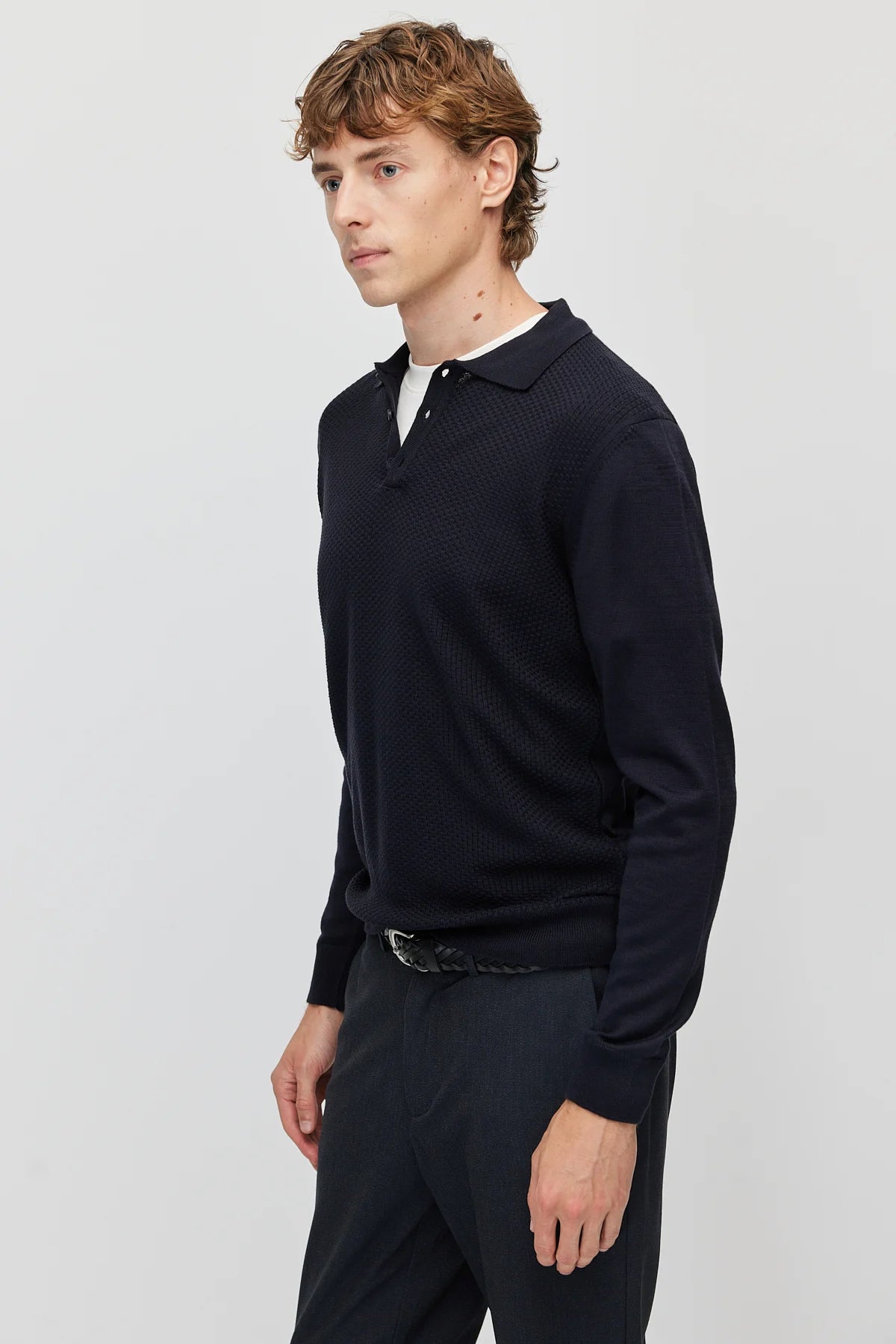 Men's Polo Collar Patterned Knit Sweater