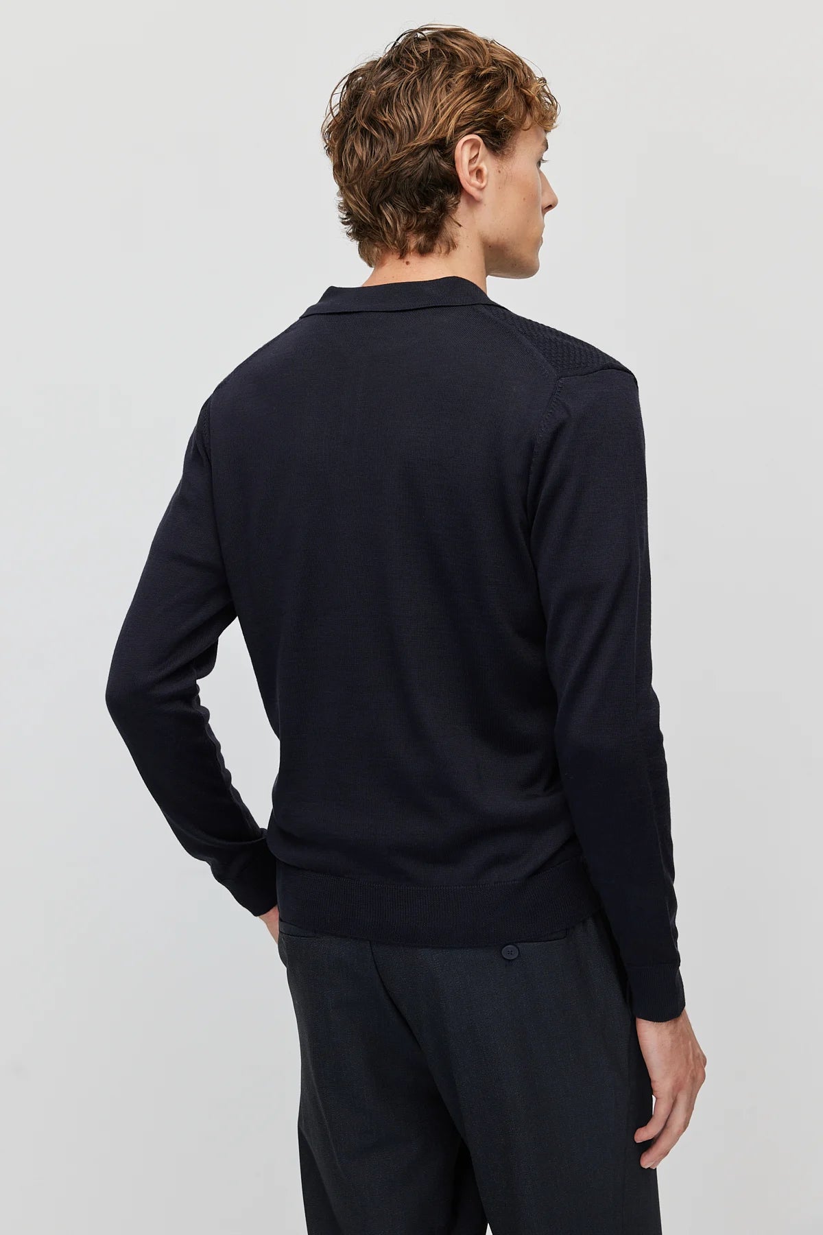 Men's Polo Collar Patterned Knit Sweater