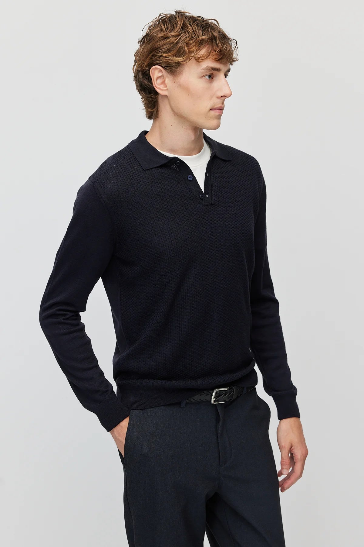 Men's Polo Collar Patterned Knit Sweater