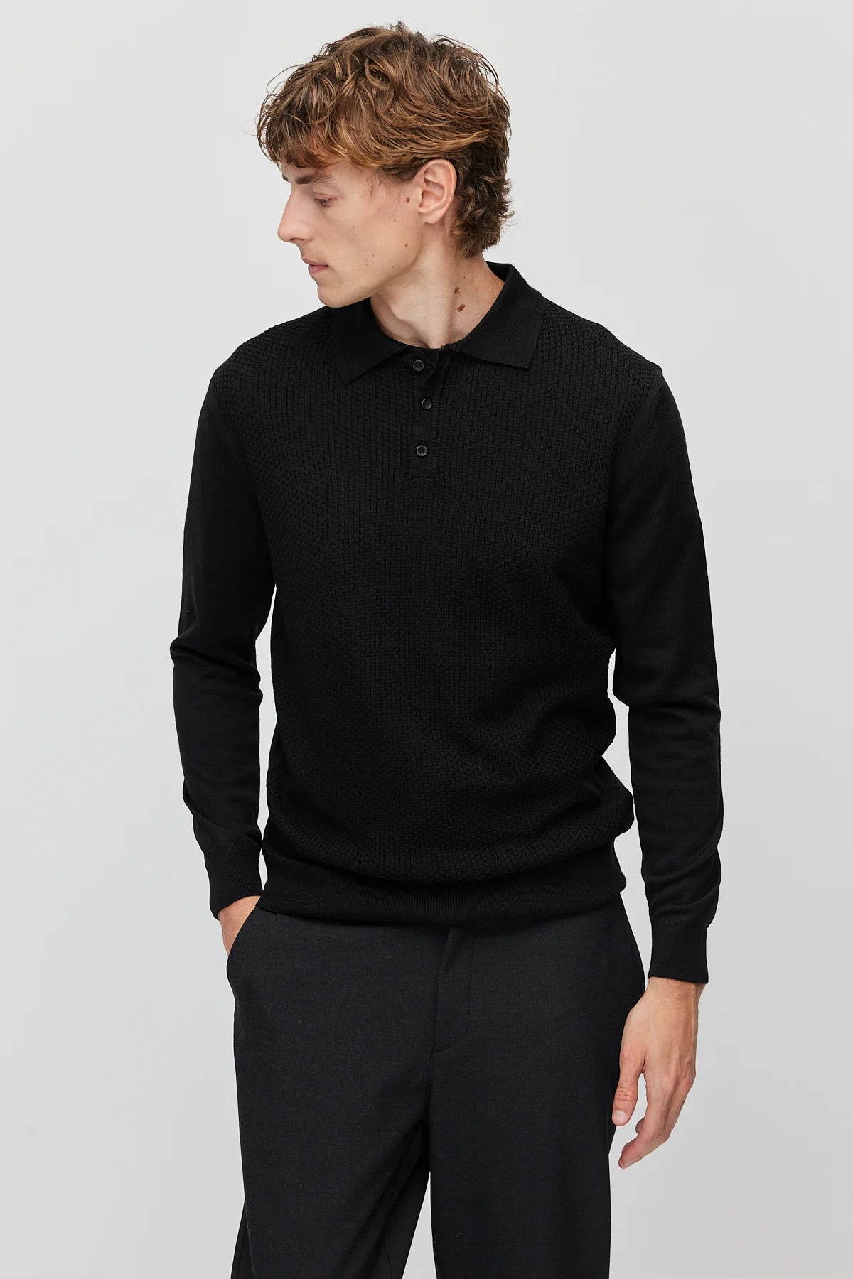 Men's Polo Collar Patterned Knit Sweater
