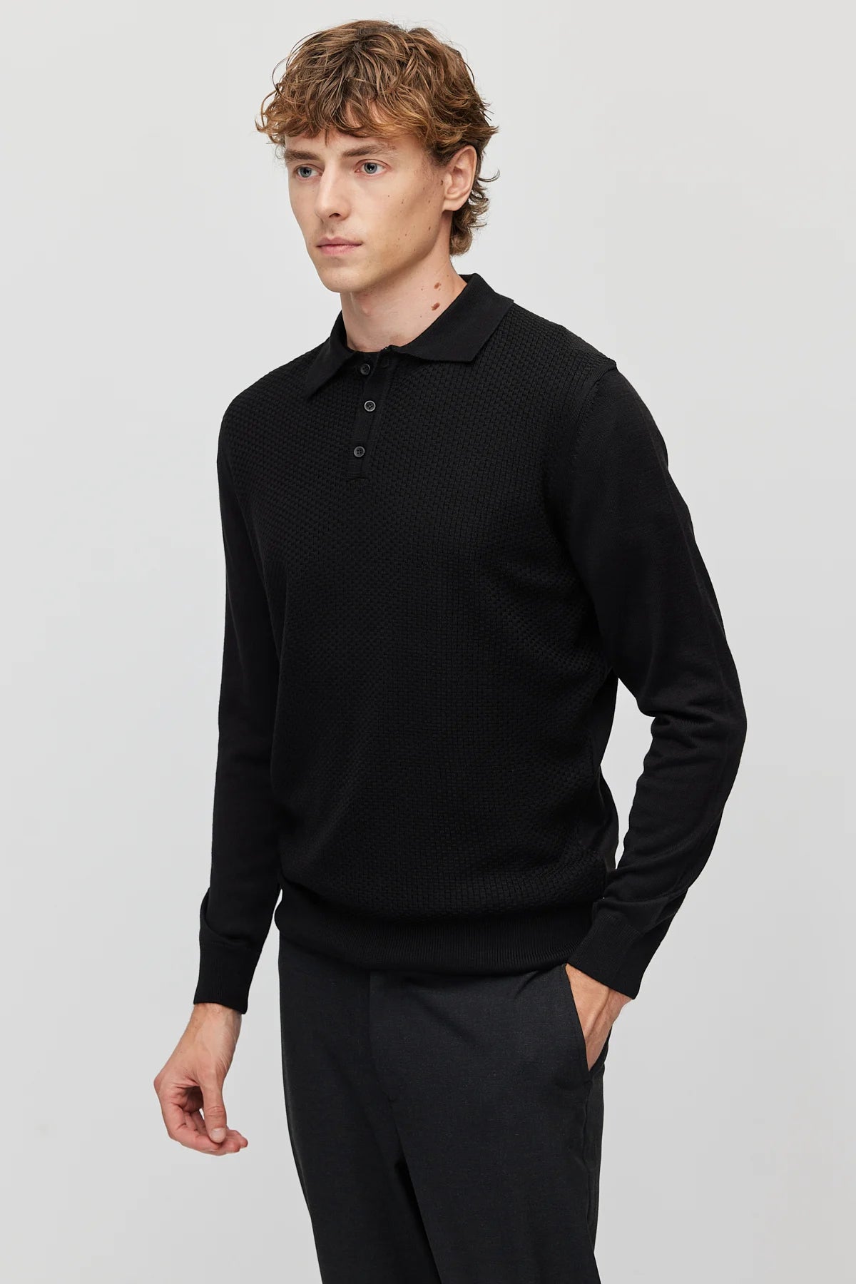Men's Polo Collar Patterned Knit Sweater