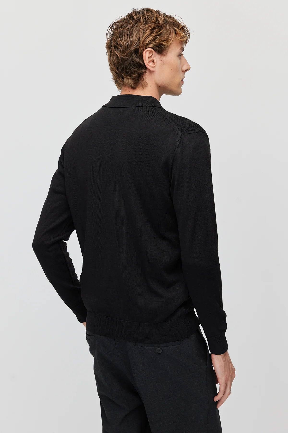 Men's Polo Collar Patterned Knit Sweater