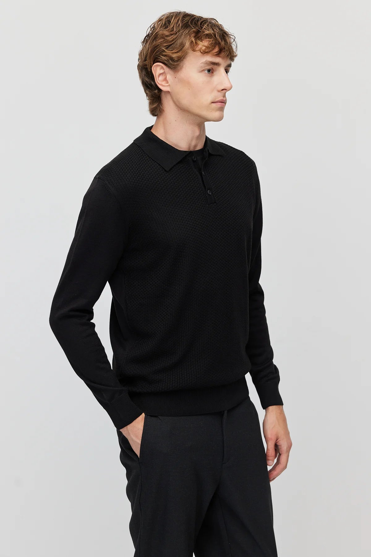 Men's Polo Collar Patterned Knit Sweater