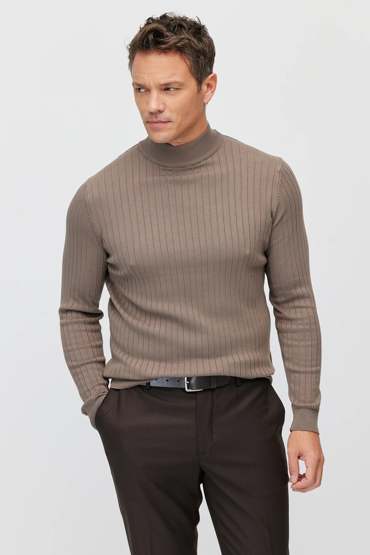 Men's Ribbed Mock-Neck Knit Sweater