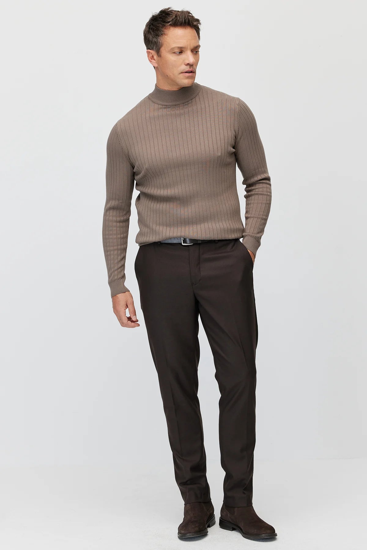 Men's Ribbed Mock-Neck Knit Sweater
