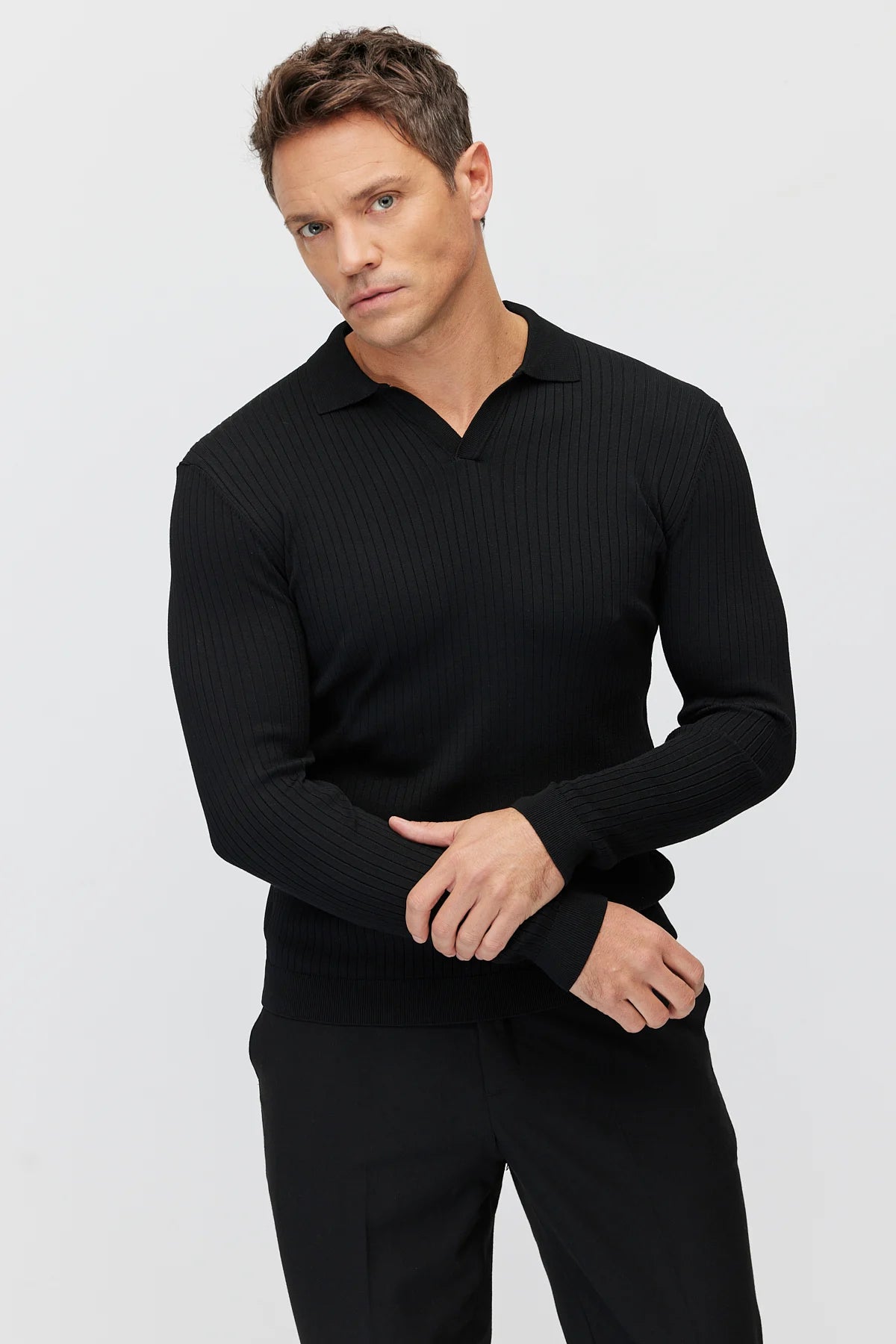 Men's Ribbed Polo Neck Knitwear Sweater