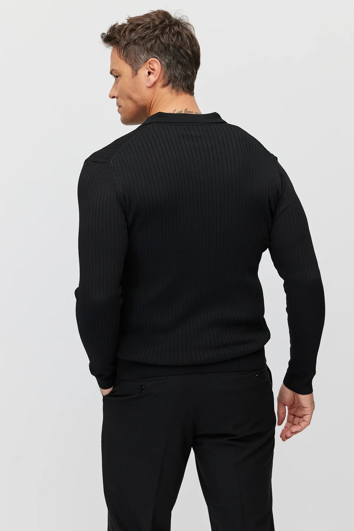 Men's Ribbed Polo Neck Knitwear Sweater