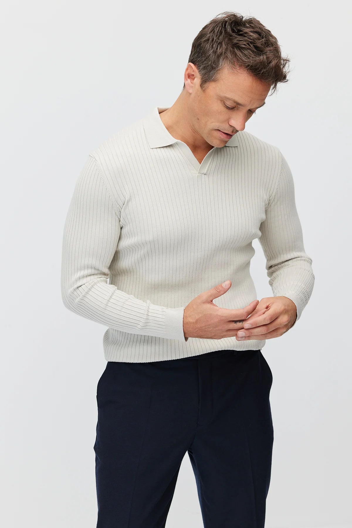 Men's Ribbed Polo Neck Knitwear Sweater