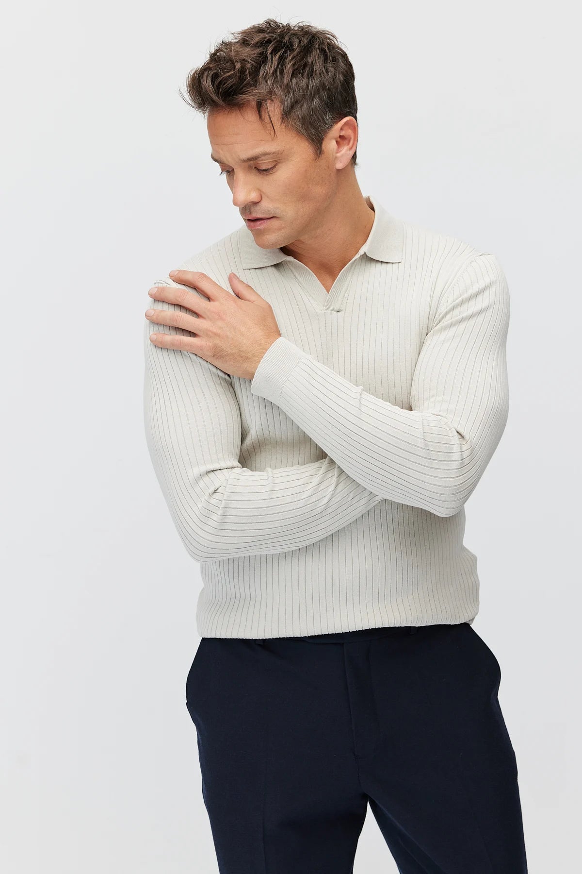 Men's Ribbed Polo Neck Knitwear Sweater