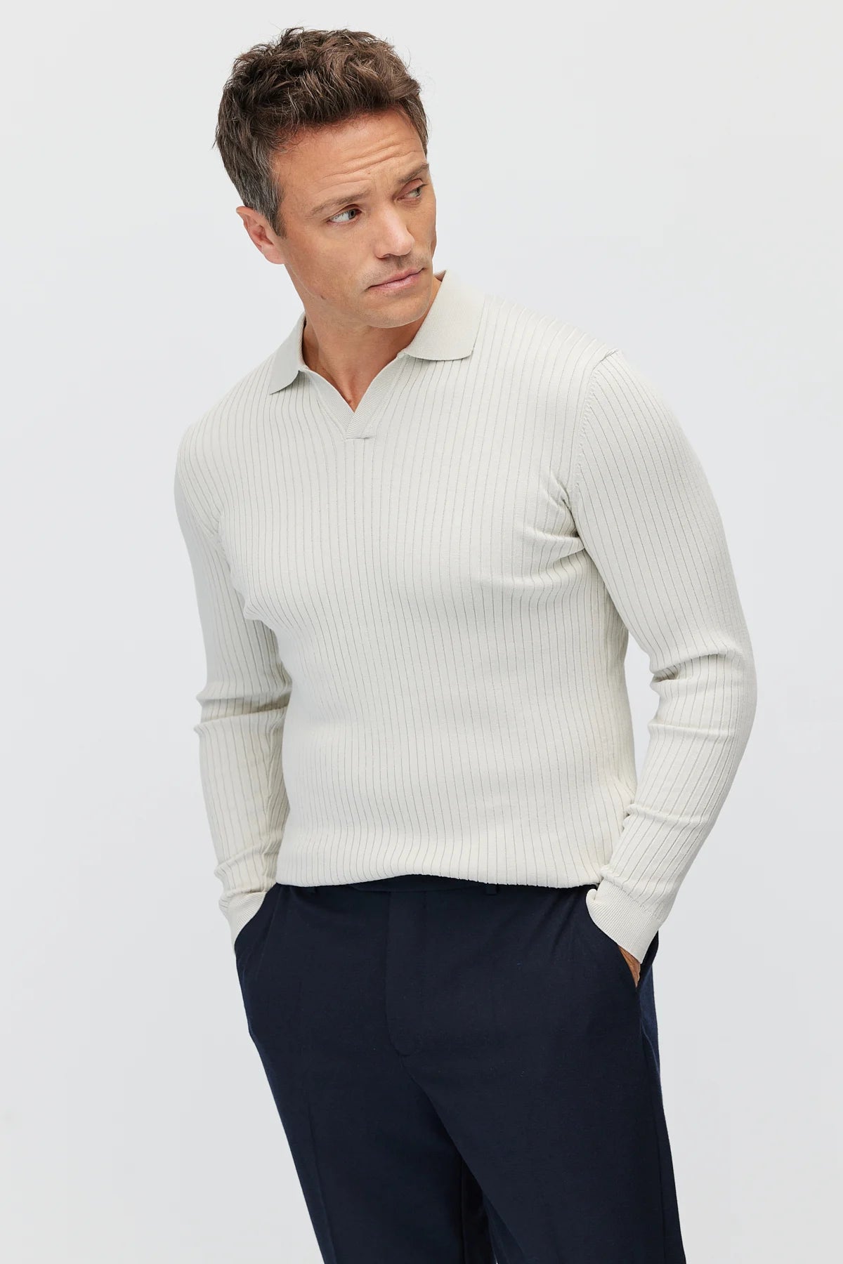 Men's Ribbed Polo Neck Knitwear Sweater