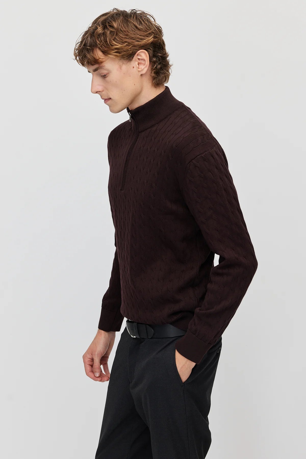 Men's cable-knit mock-neck sweater