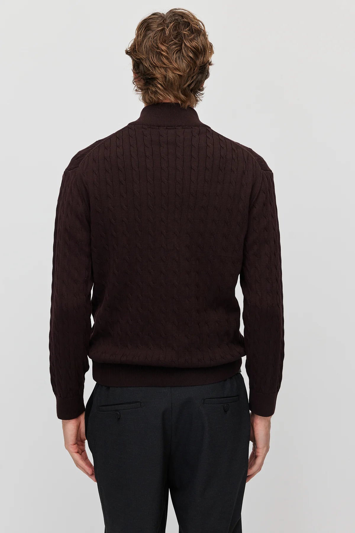 Men's cable-knit mock-neck sweater