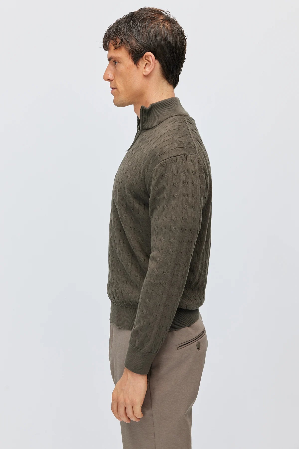 Men's cable-knit mock-neck sweater