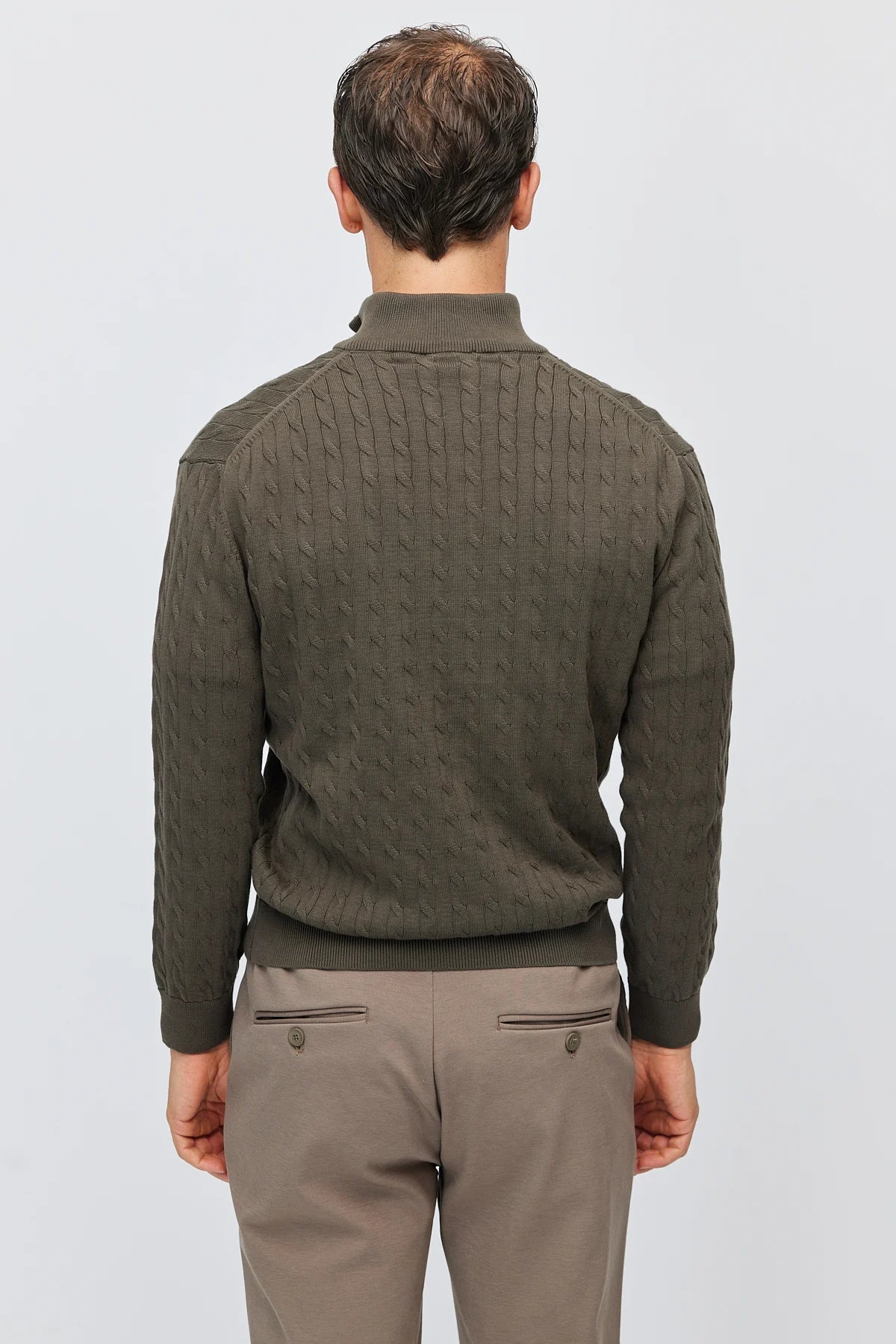Men's cable-knit mock-neck sweater