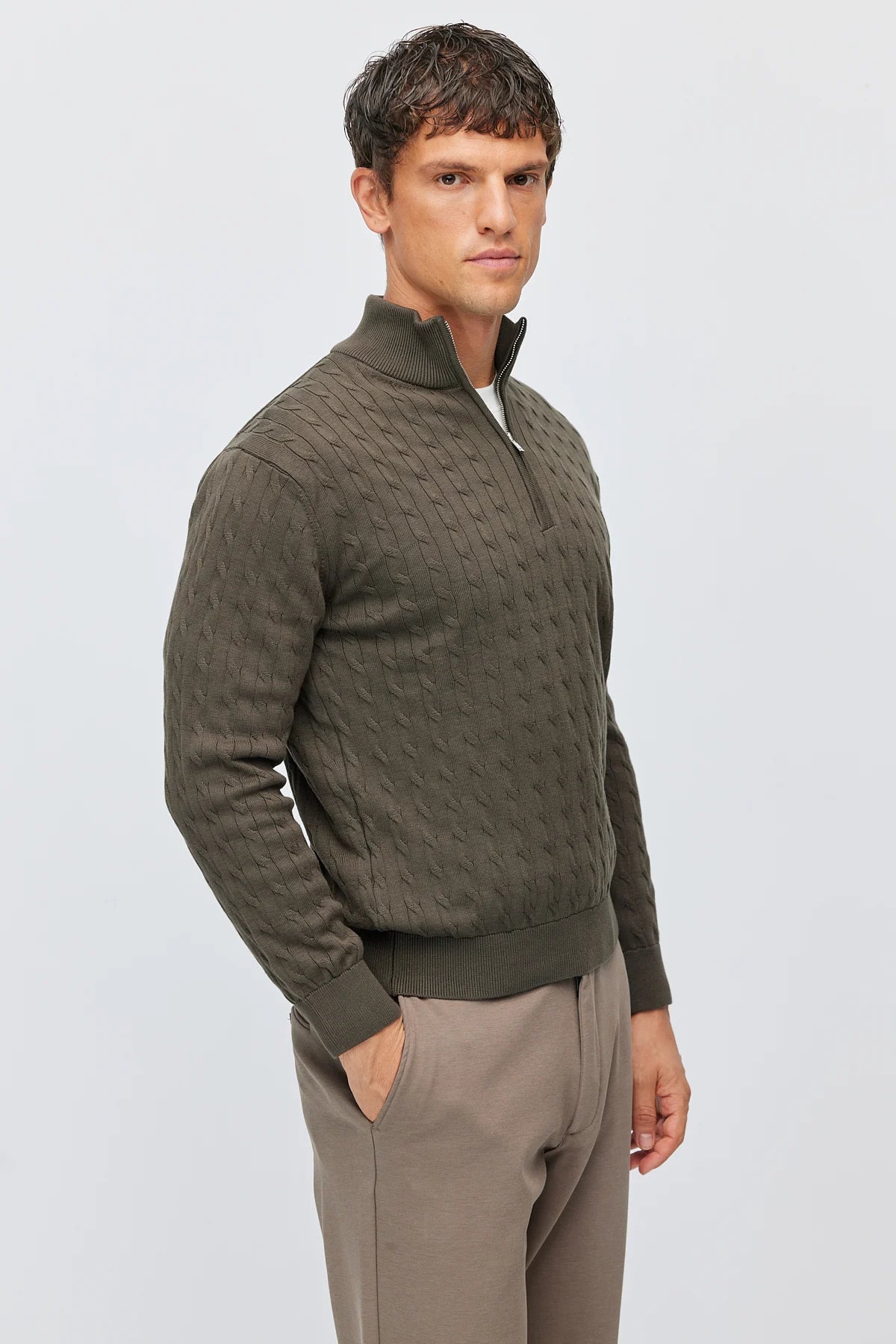 Men's cable-knit mock-neck sweater