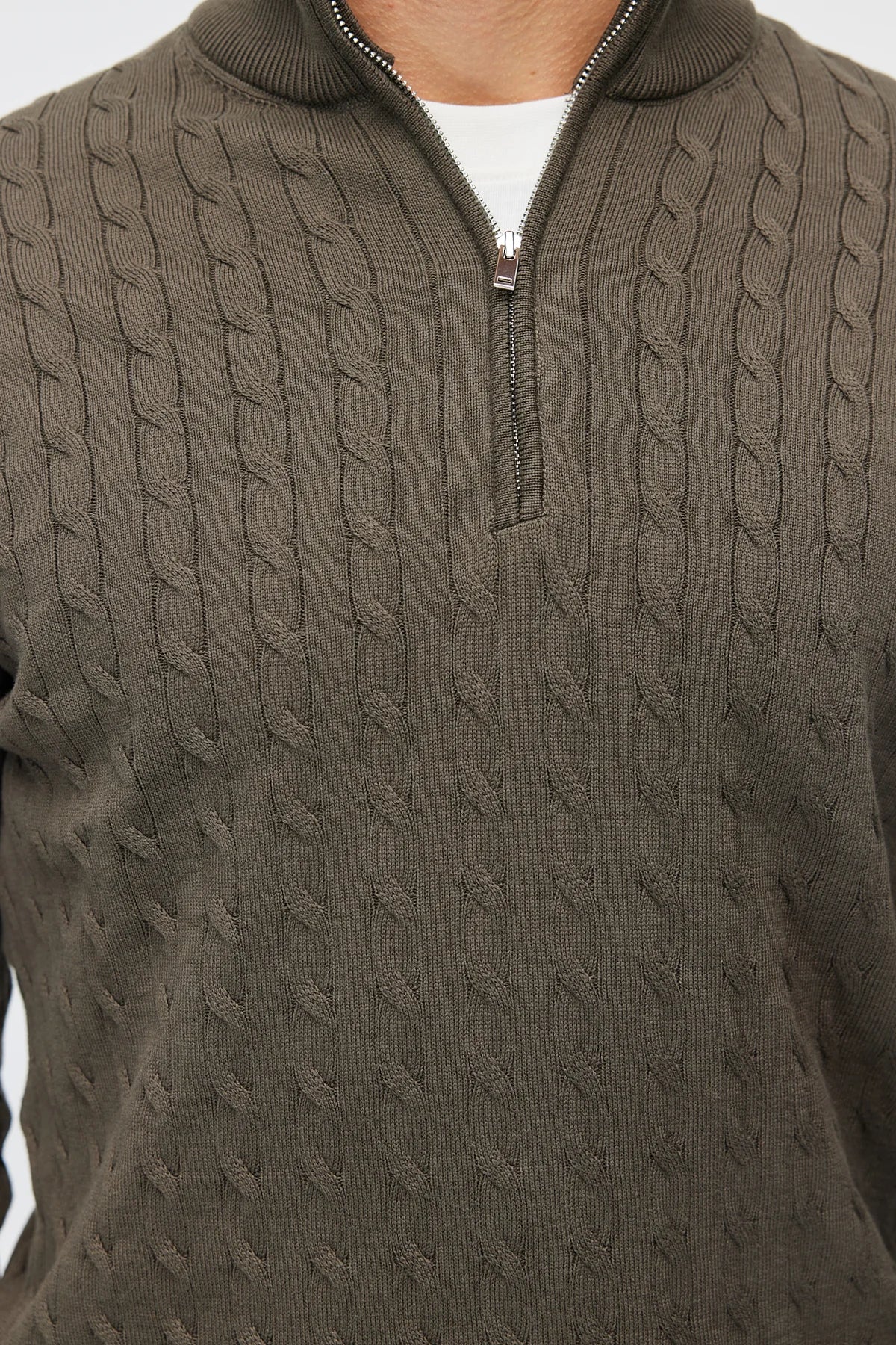 Men's cable-knit mock-neck sweater