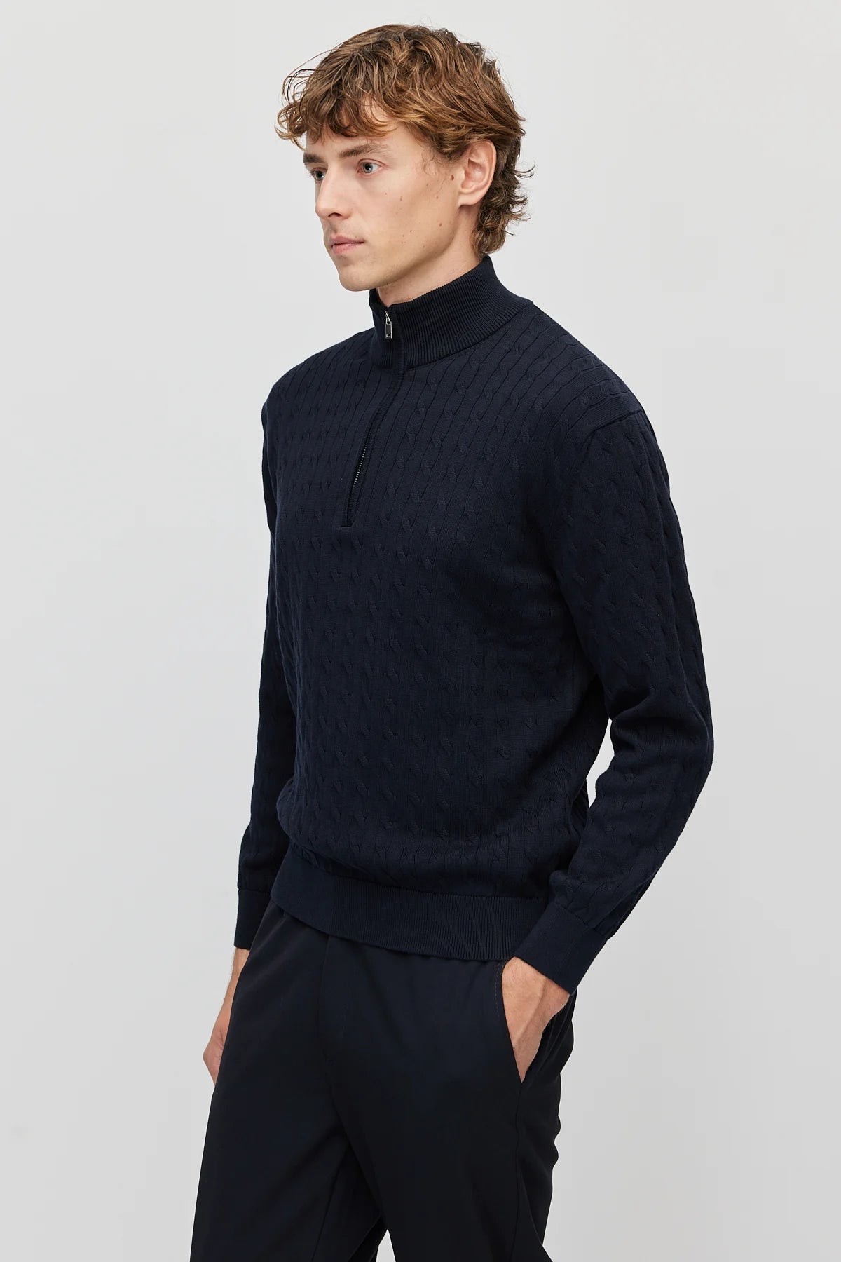 Men's cable-knit mock-neck sweater