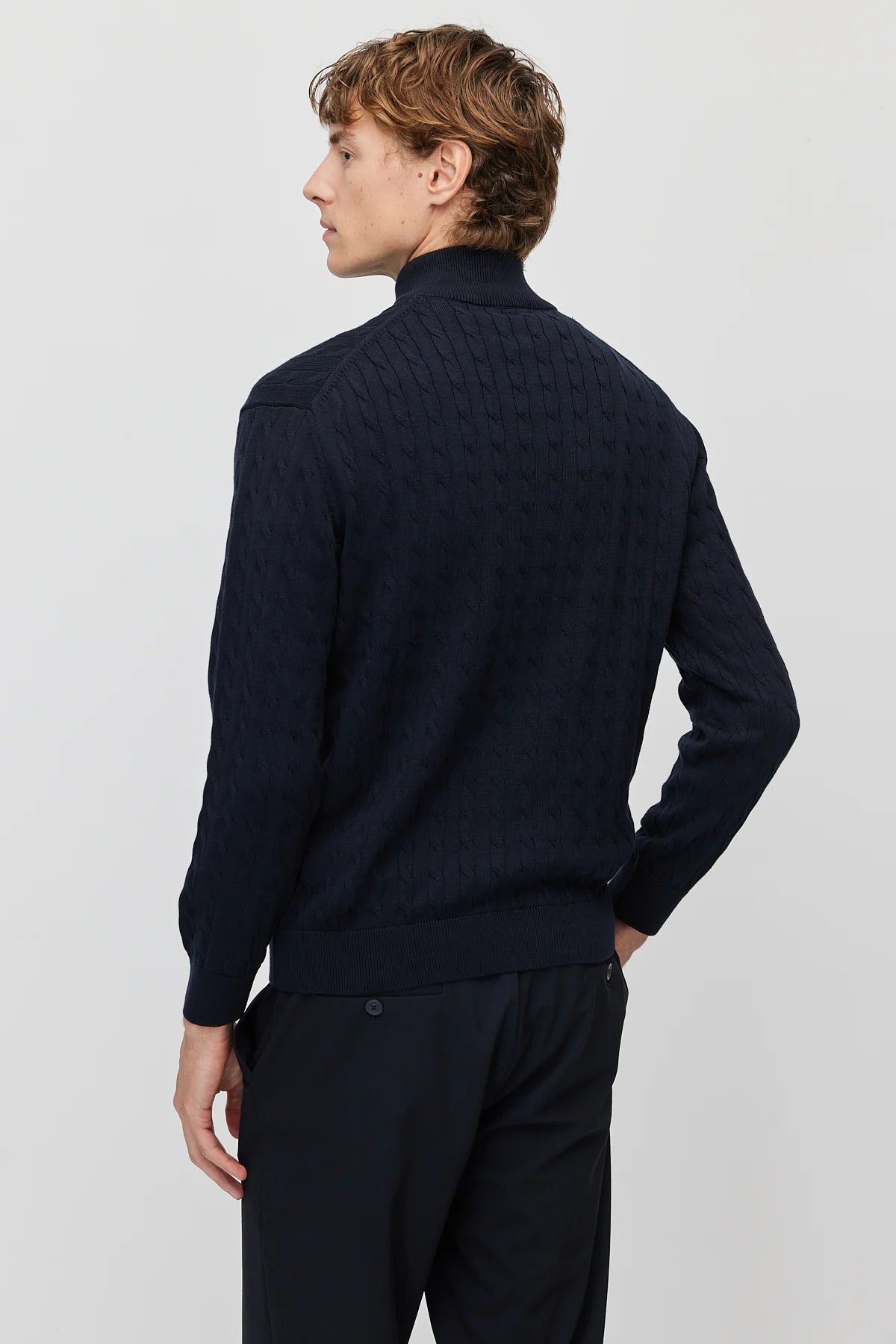Men's cable-knit mock-neck sweater