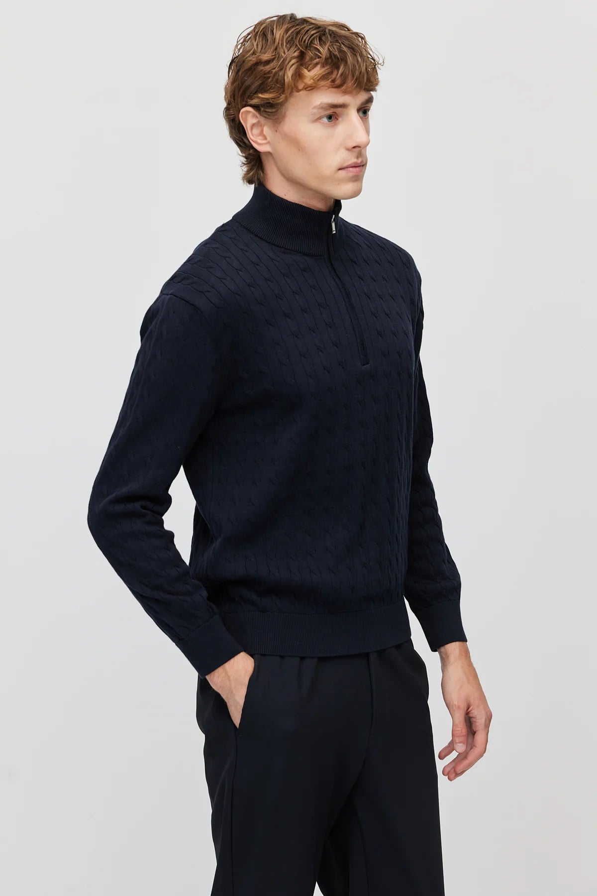 Men's cable-knit mock-neck sweater