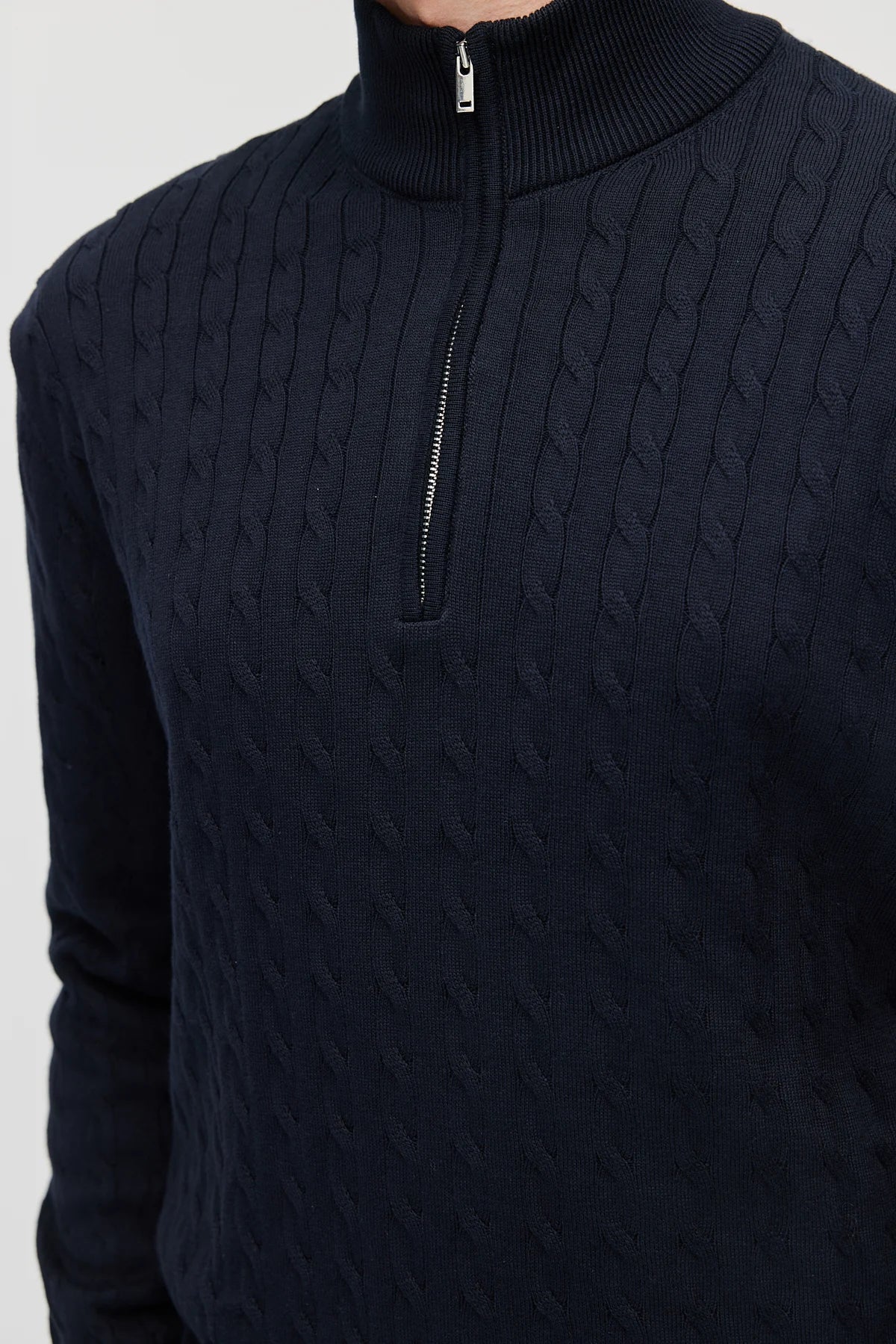 Men's cable-knit mock-neck sweater