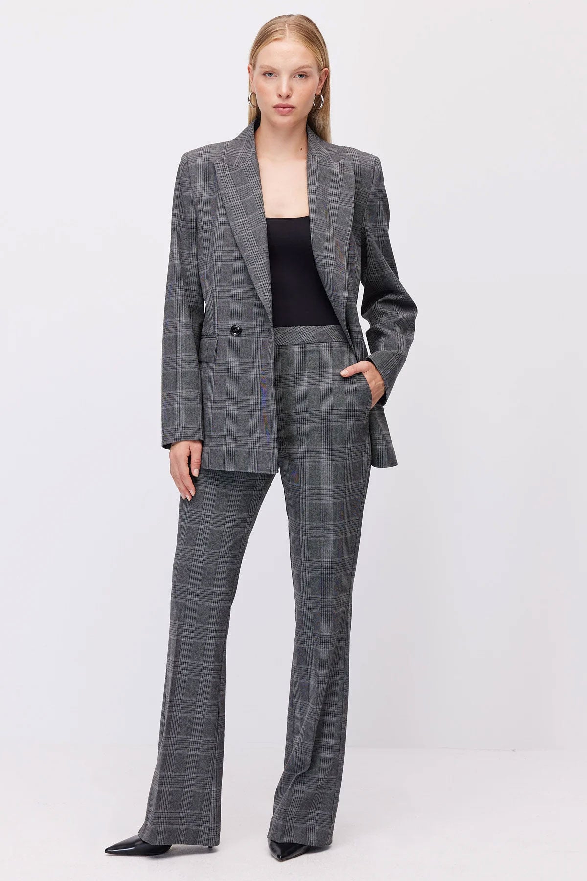Women's Plaid High-Waisted Flare Fabric Trousers