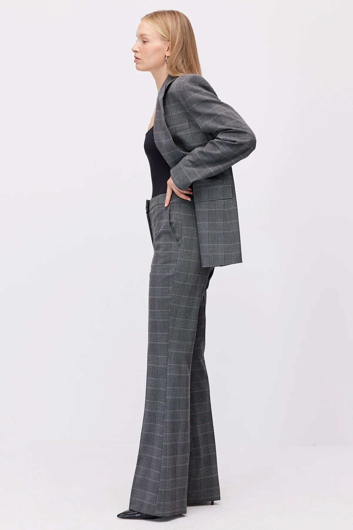 Women's Plaid High-Waisted Flare Fabric Trousers