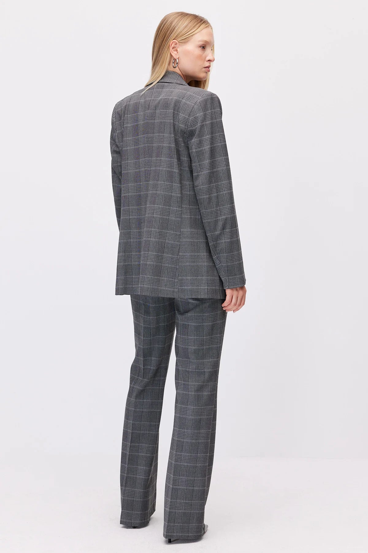 Women's Plaid High-Waisted Flare Fabric Trousers